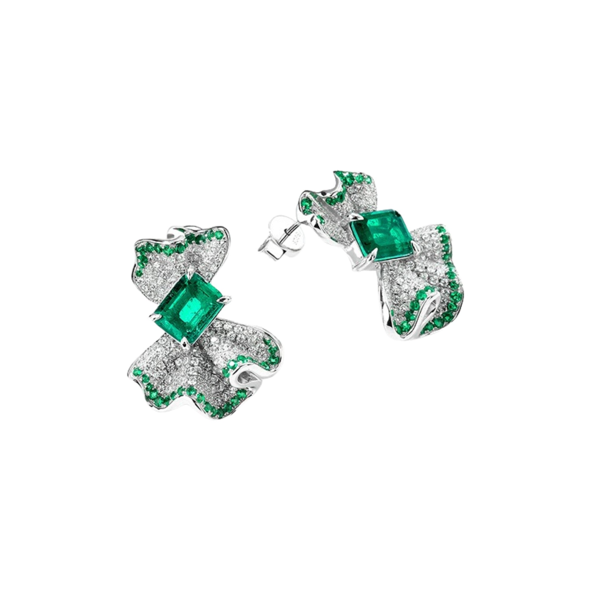 Gracianne Emerald Green Ribbon Stud Earrings