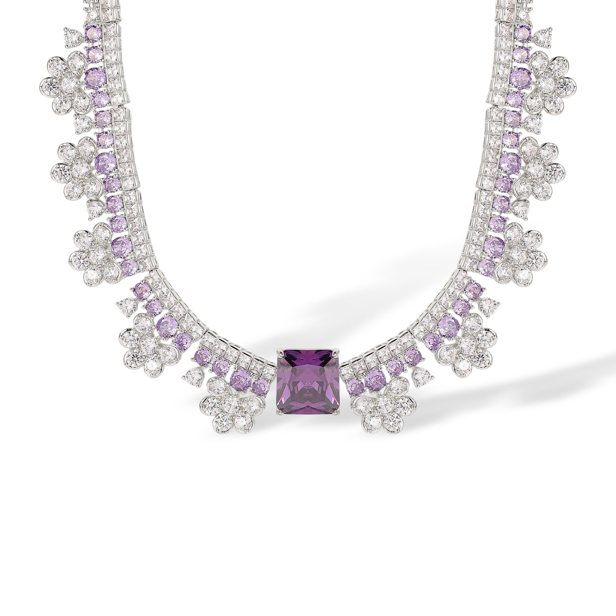 Gundlinda Purple Square Floral Drop Earrings & Necklace Set