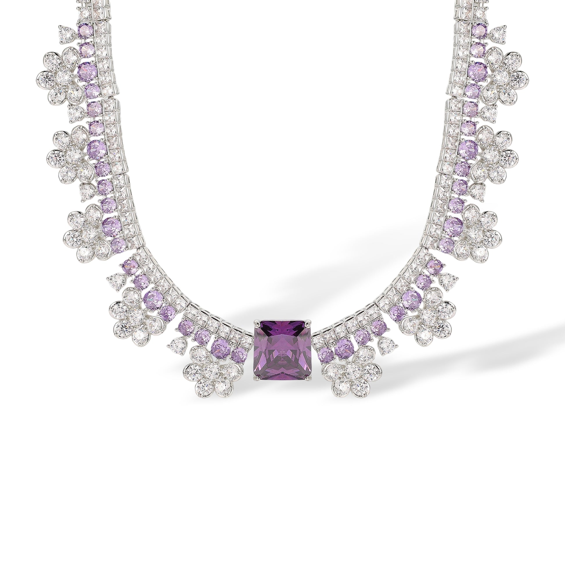 Gundlinda Purple Square Floral Drop Earrings & Necklace Set
