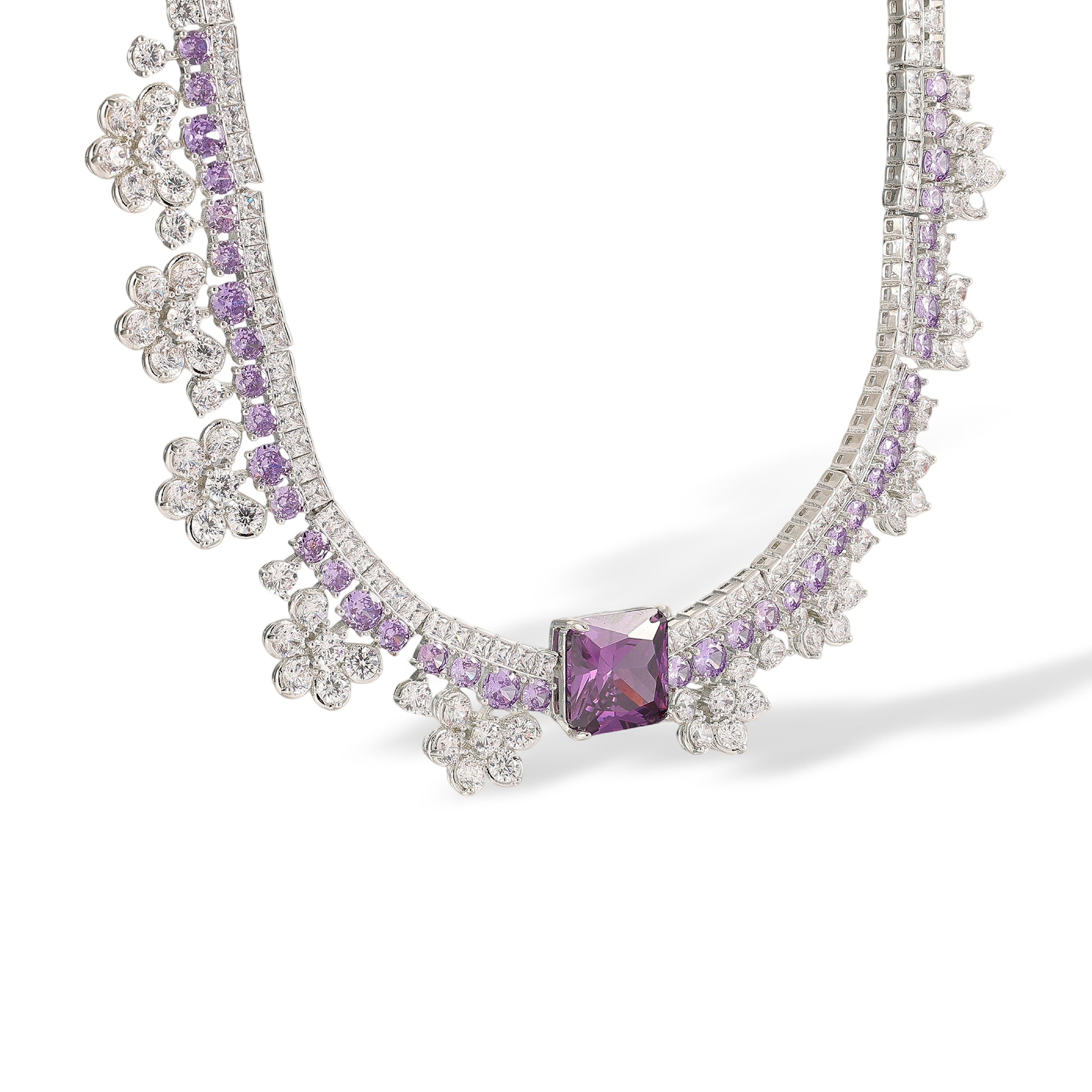 Gundlinda Purple Square Floral Drop Earrings & Necklace Set