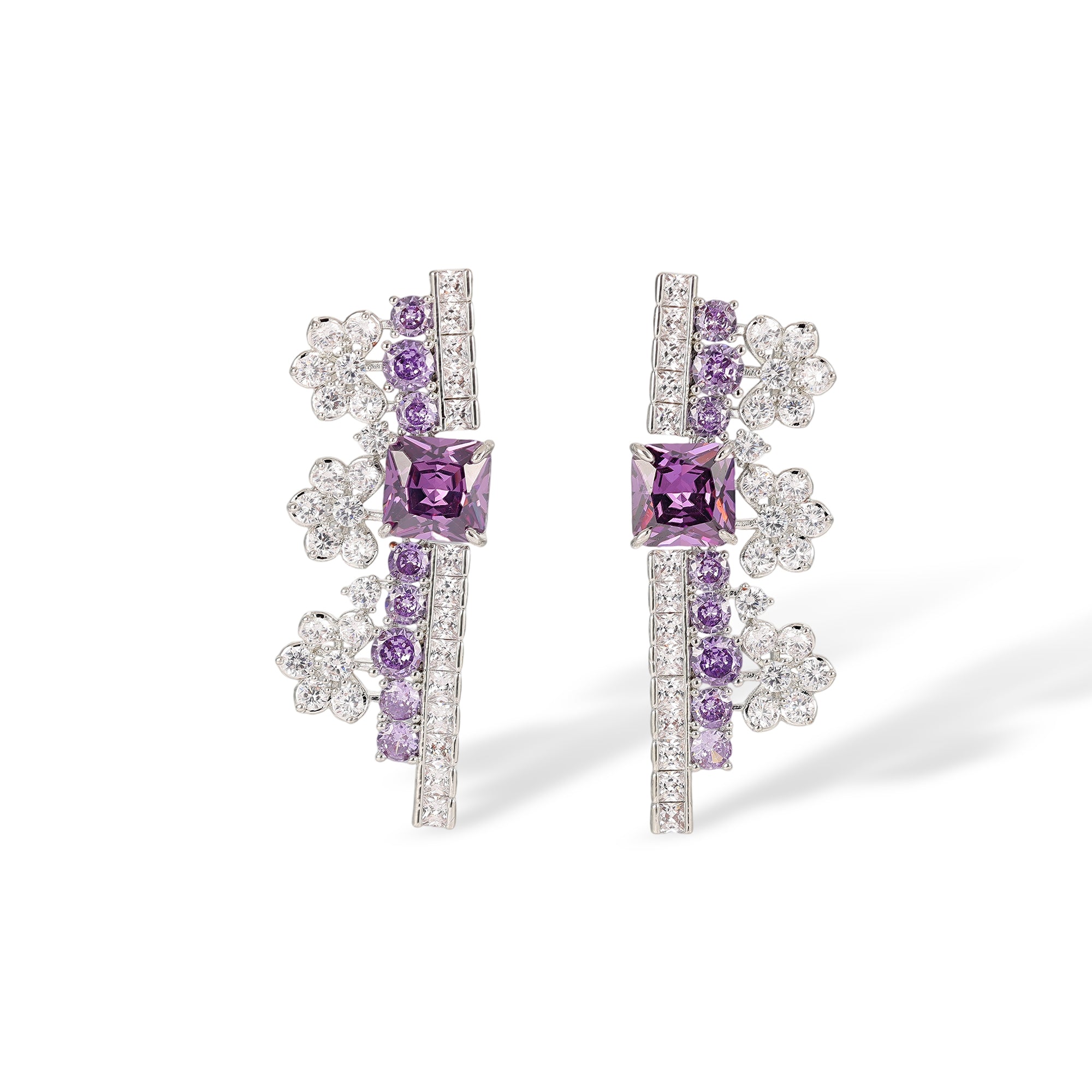 Gundlinda Purple Square Floral Drop Earrings & Necklace Set