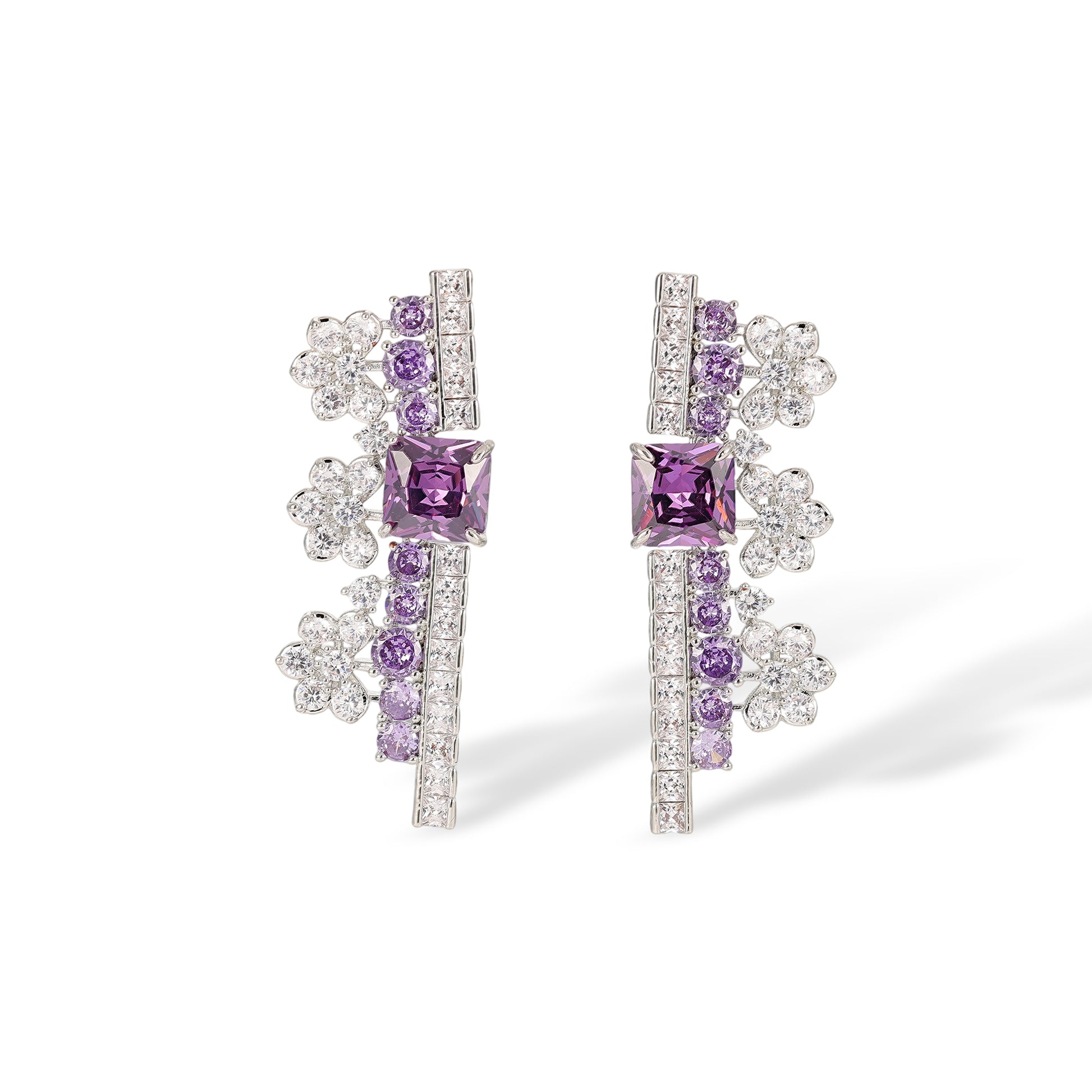 Gundlinda Purple Square Floral Drop Earrings & Necklace Set