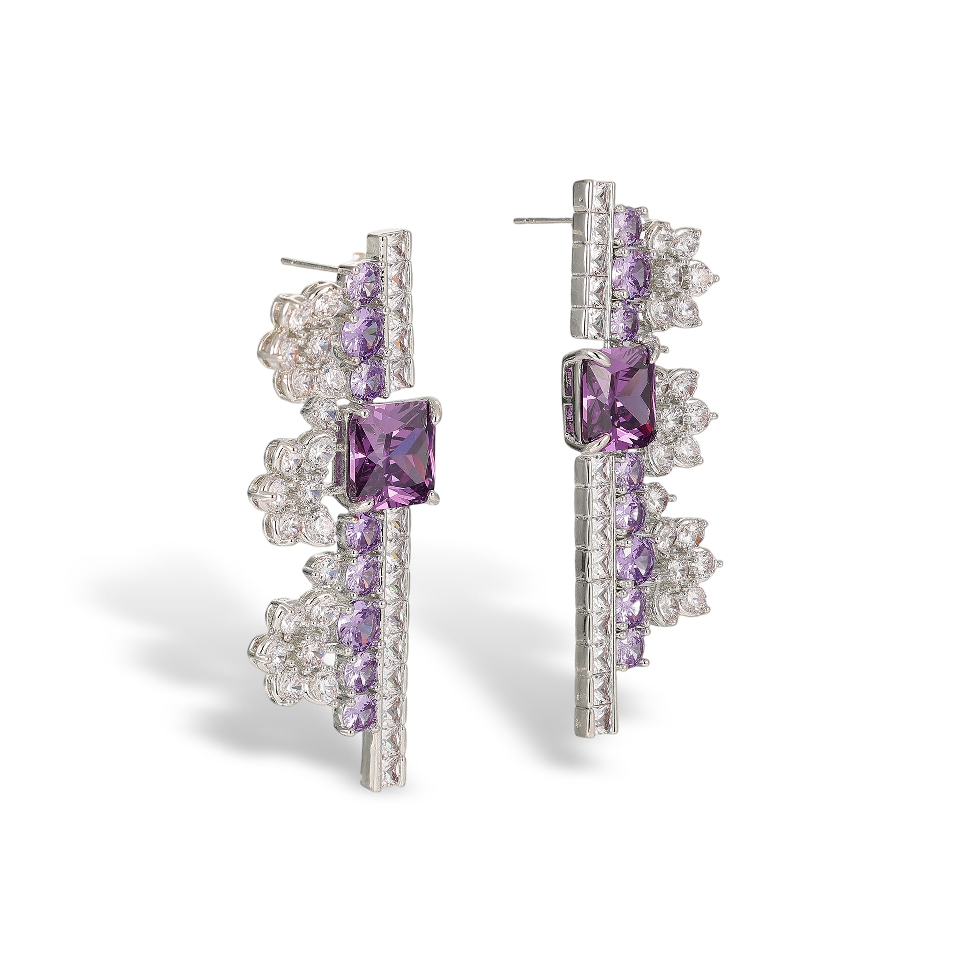 Gundlinda Purple Square Floral Drop Earrings & Necklace Set