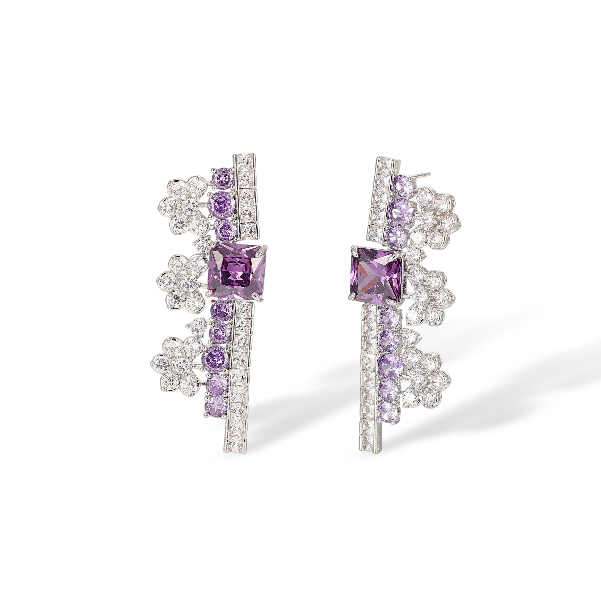 Gundlinda Purple Square Floral Drop Earrings & Necklace Set