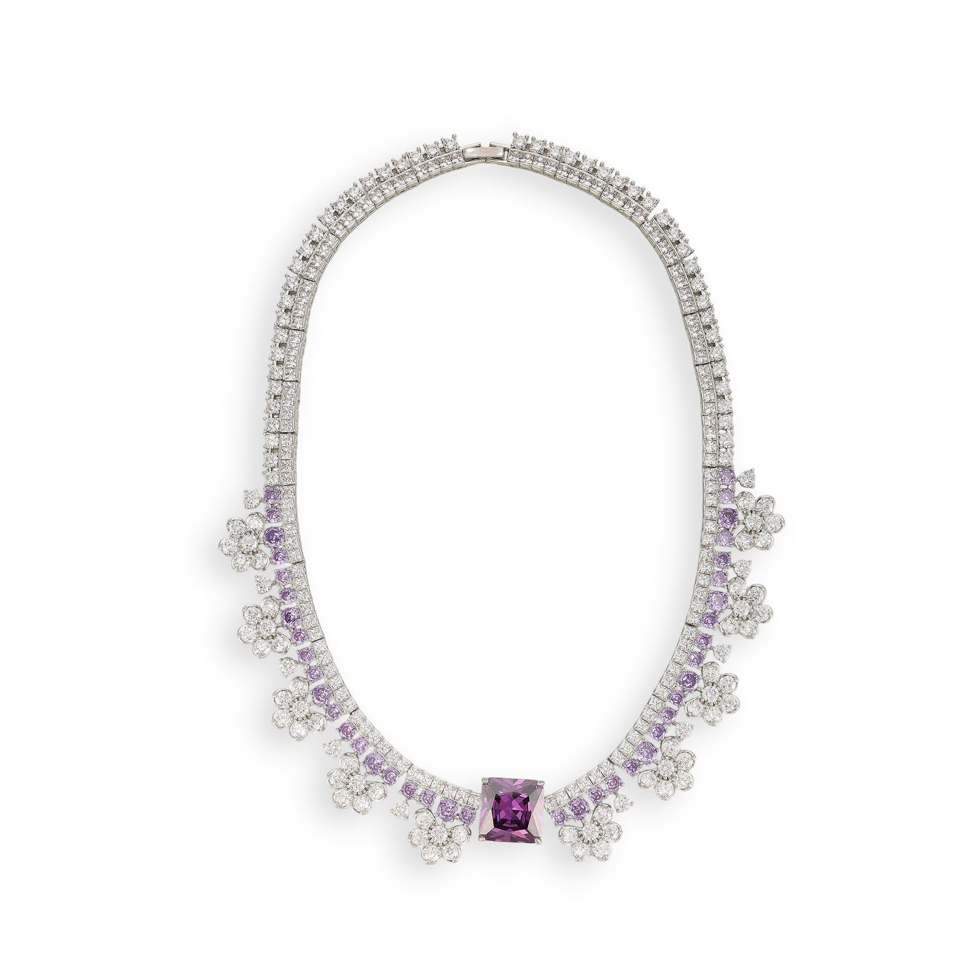 Gundlinda Purple Square Floral Drop Earrings & Necklace Set