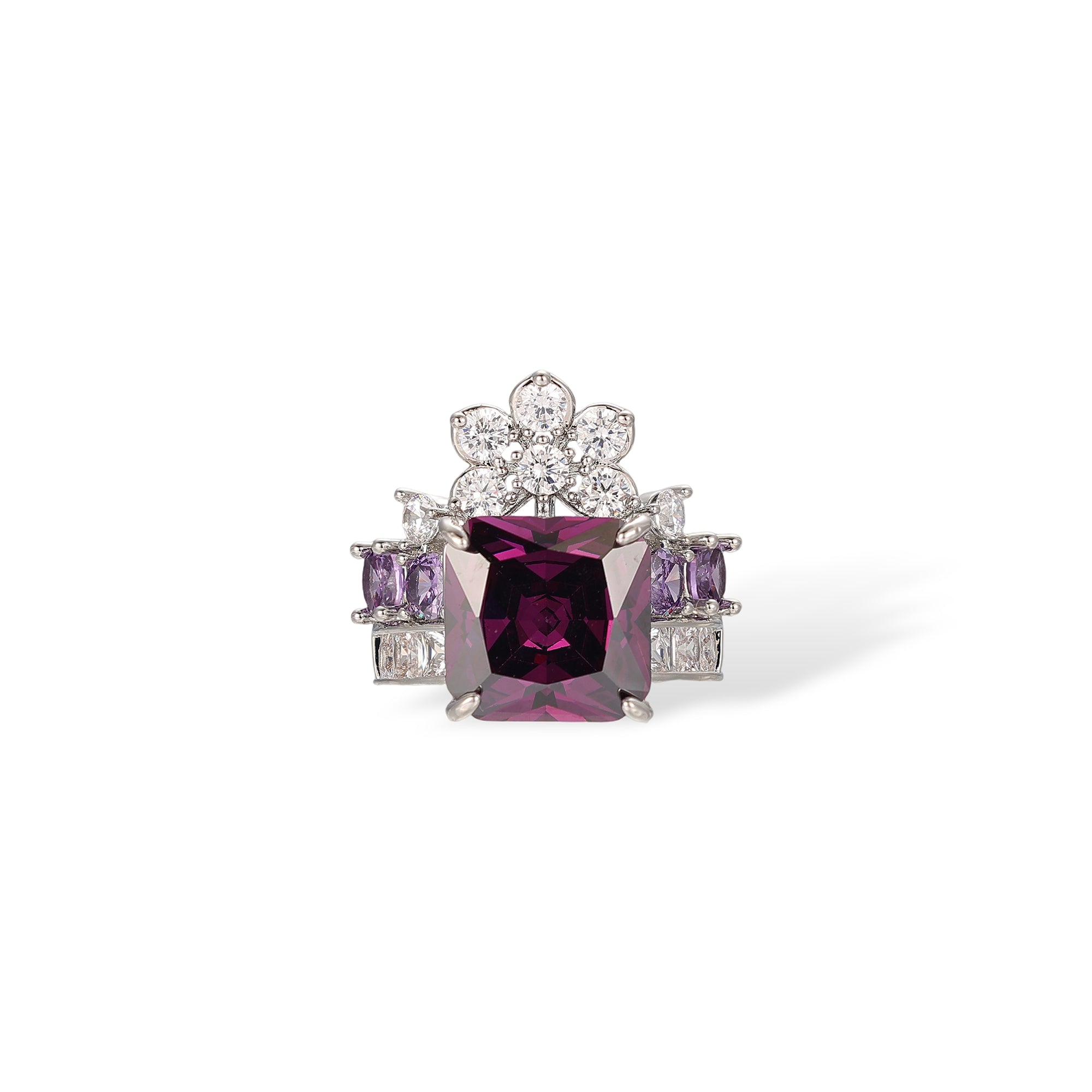 Gundlinda Purple Square Floral Open Ring