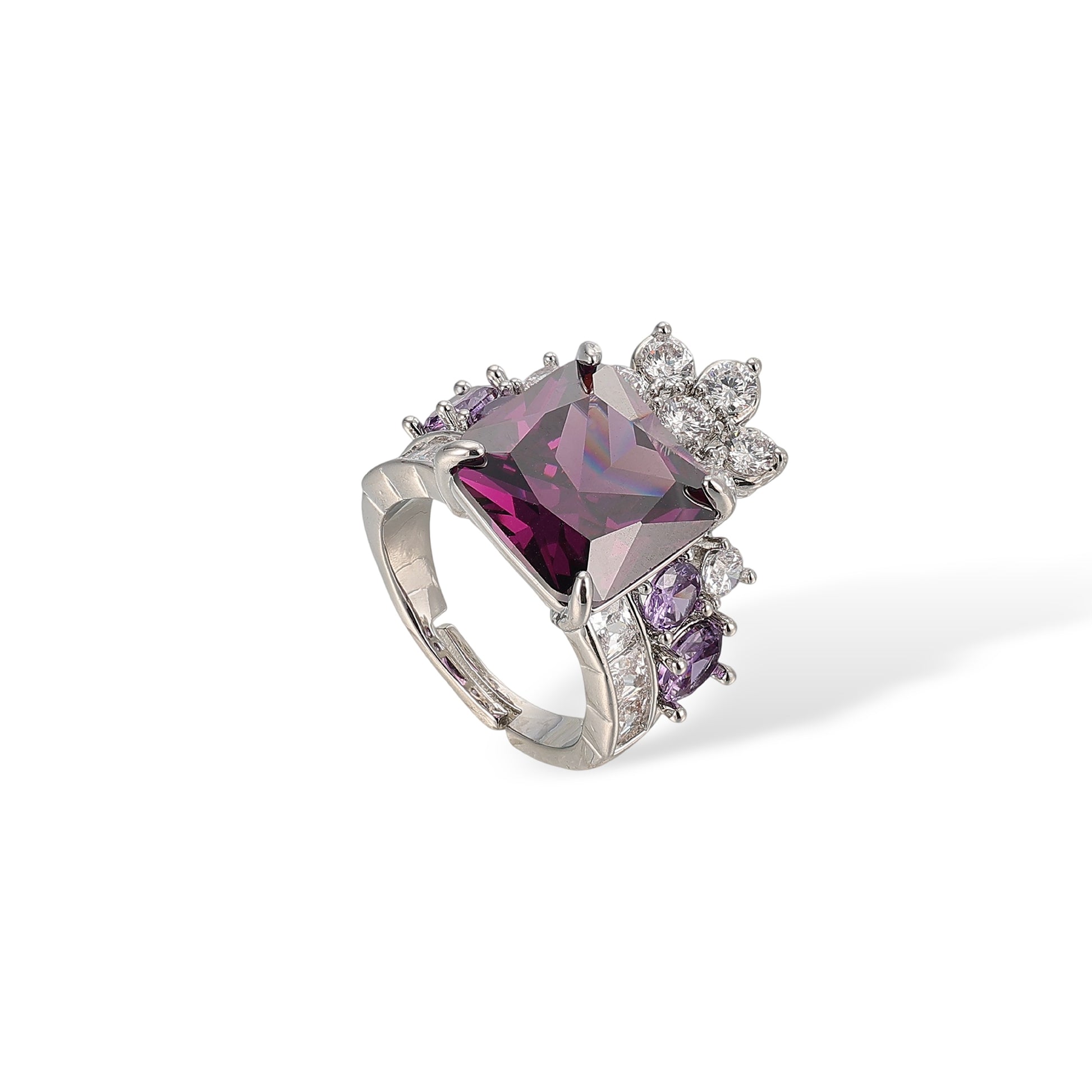 Gundlinda Purple Square Floral Open Ring