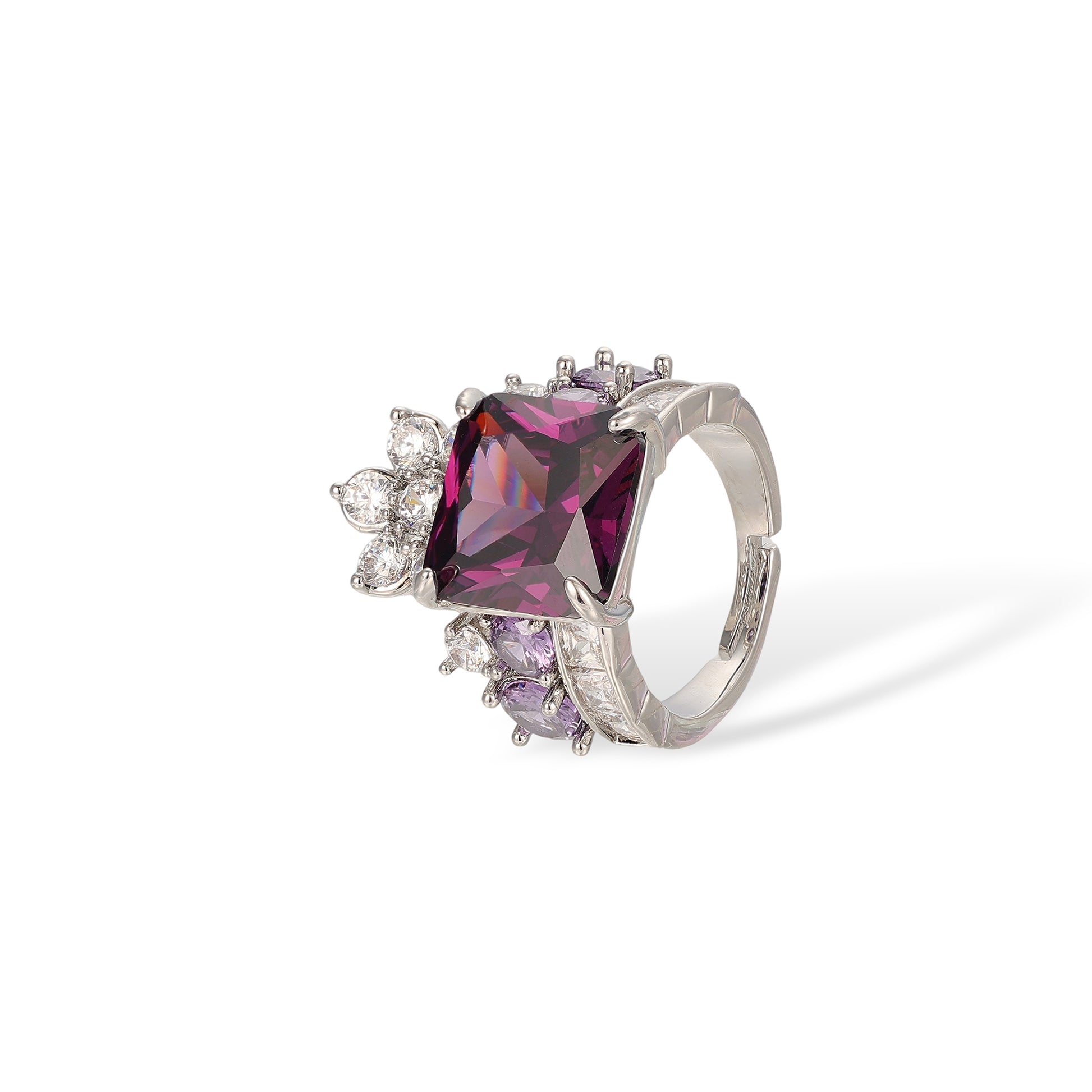 Gundlinda Purple Square Floral Open Ring