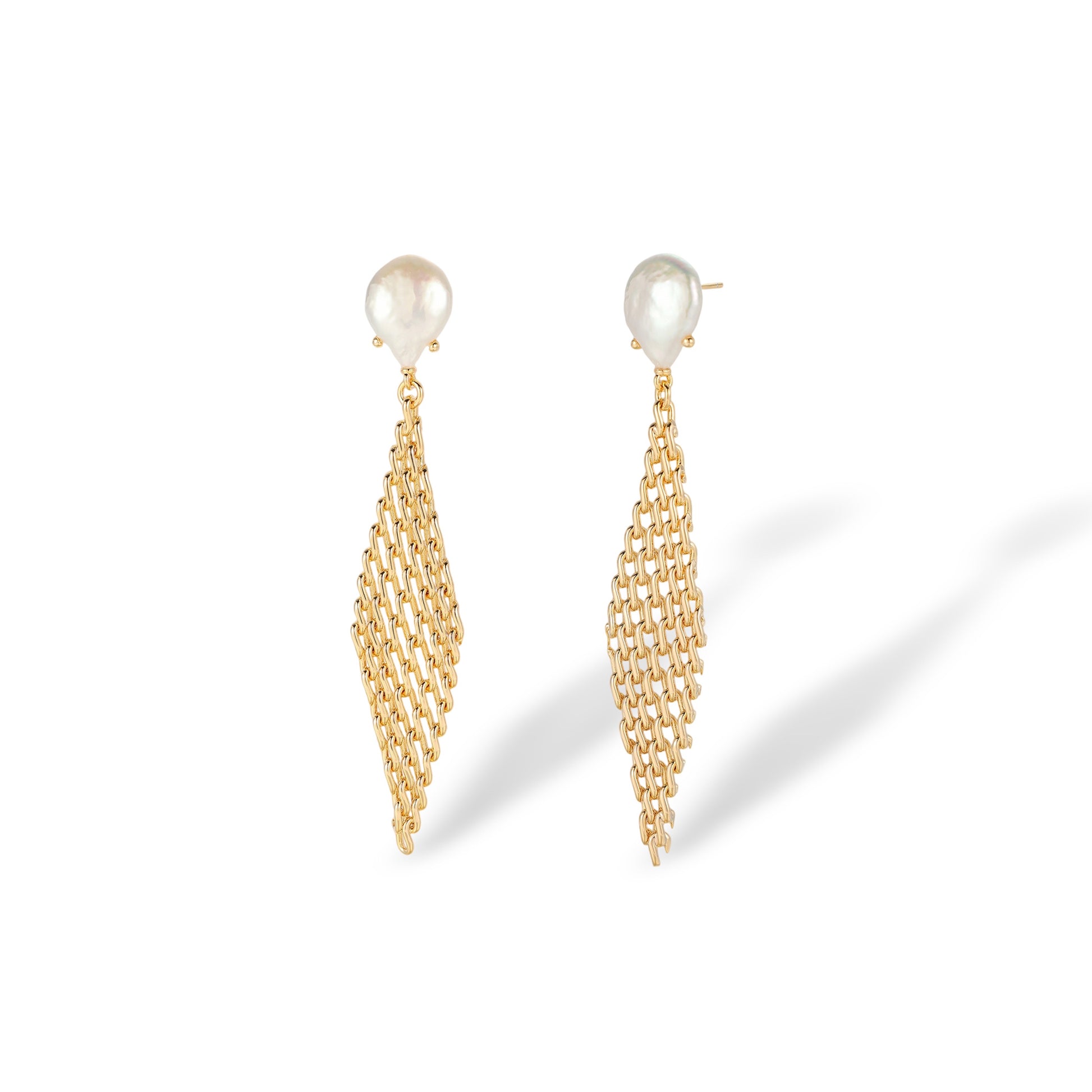 Gundrike 14K Gold Baroque Pearl Mesh Drop Earrings