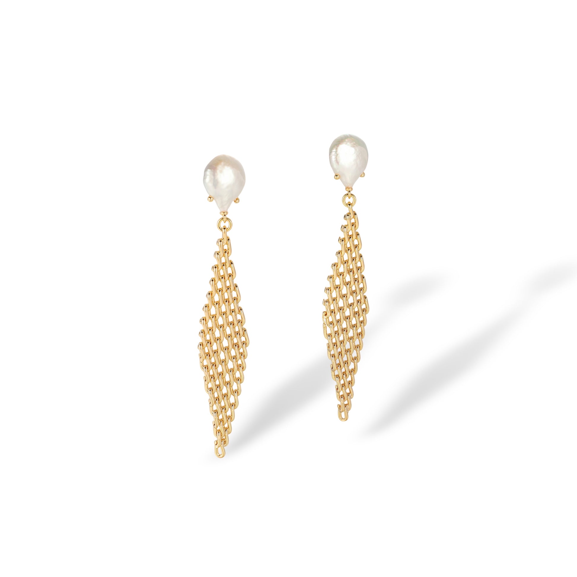 Gundrike 14K Gold Baroque Pearl Mesh Drop Earrings