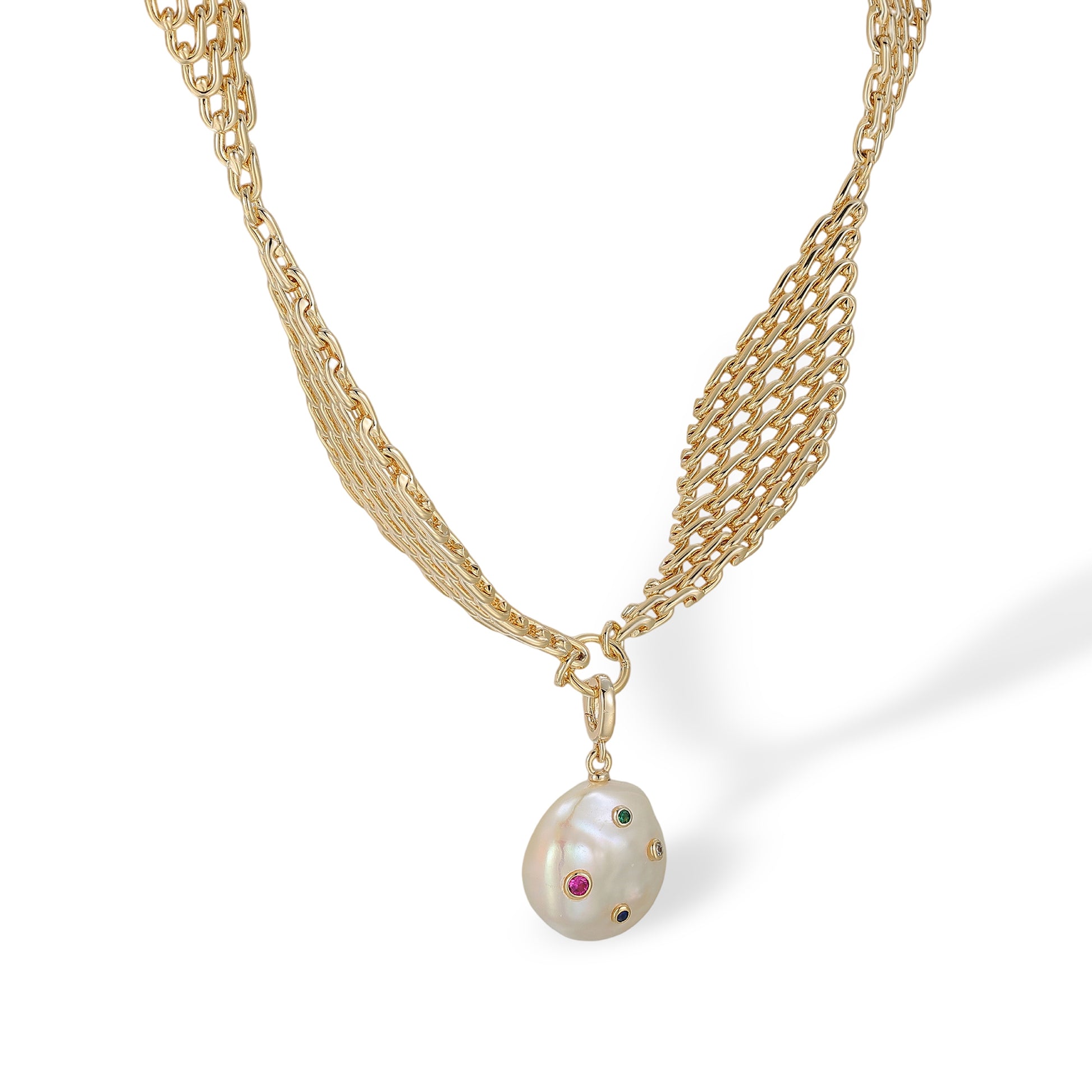 Gundrike 14K Gold Baroque Pearl Mesh Necklace