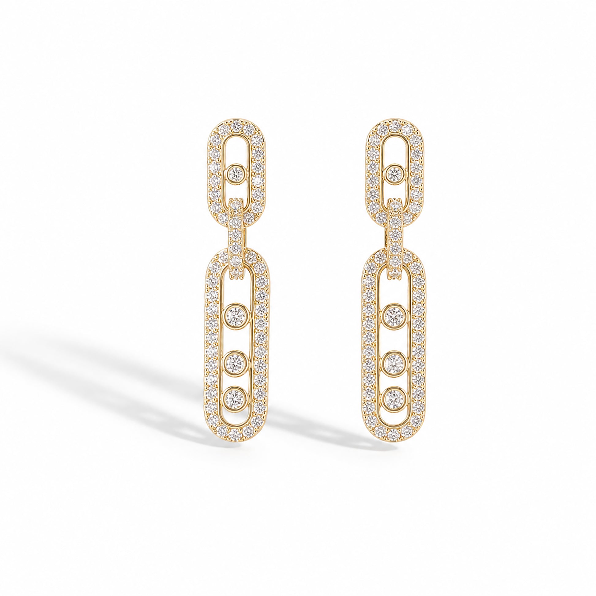 Gundrikea 14K Gold Pavé Paperclip Drop Earrings & Necklace Set