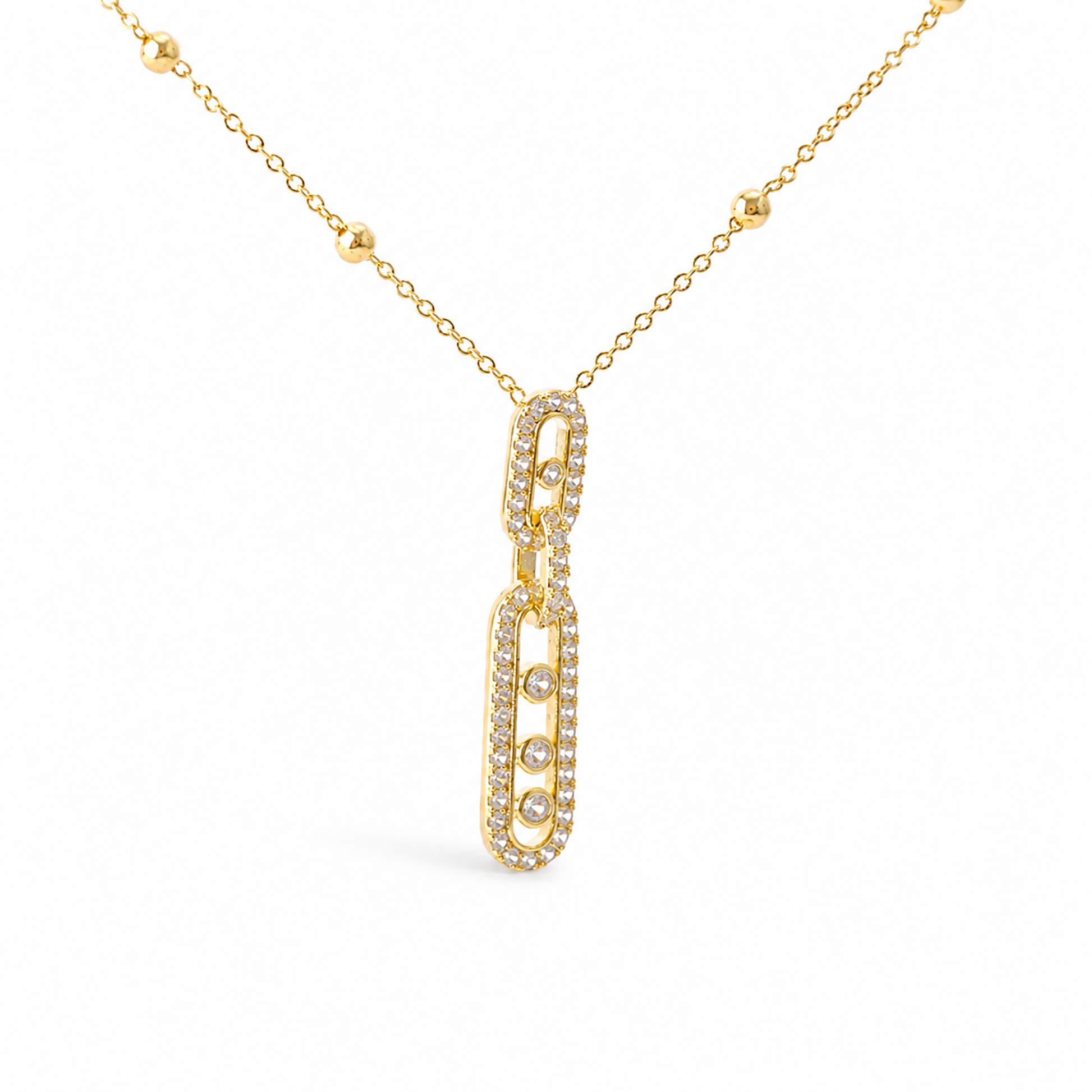 Gundrikea 14K Gold Pavé Paperclip Drop Earrings & Necklace Set