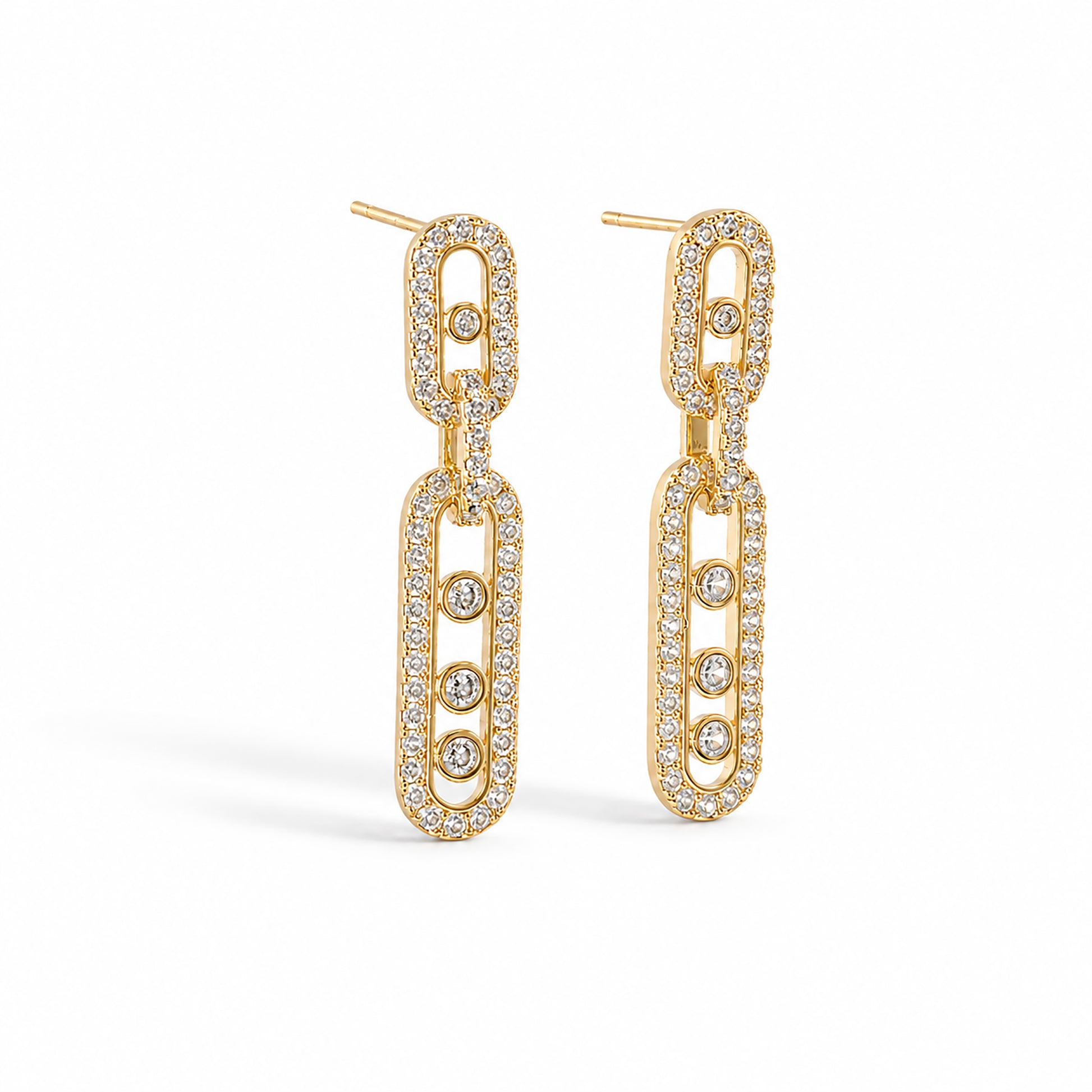 Gundrikea 14K Gold Pavé Paperclip Drop Earrings & Necklace Set