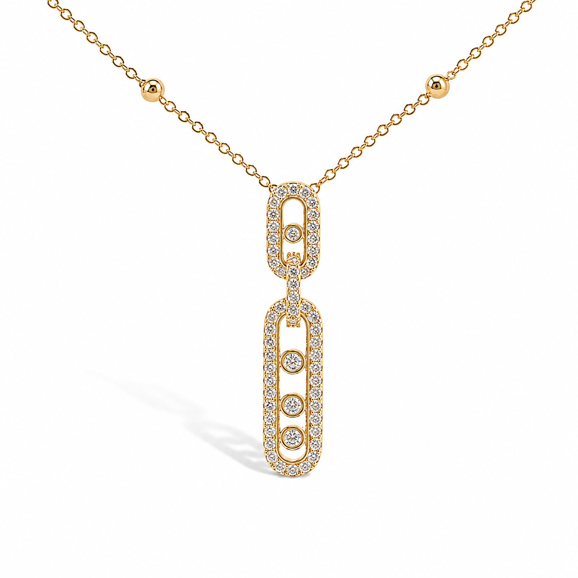 Gundrikea 14K Gold Pavé Paperclip Drop Earrings & Necklace Set