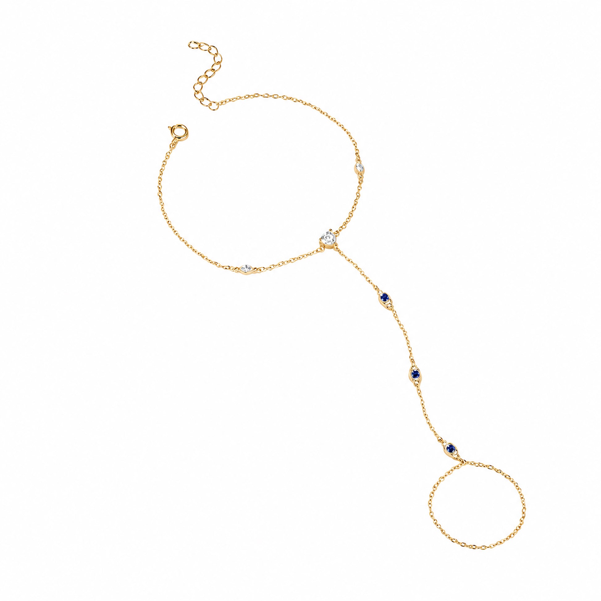 Gundswind 14K Gold Heart Evil Eye Linked Finger Bracelet
