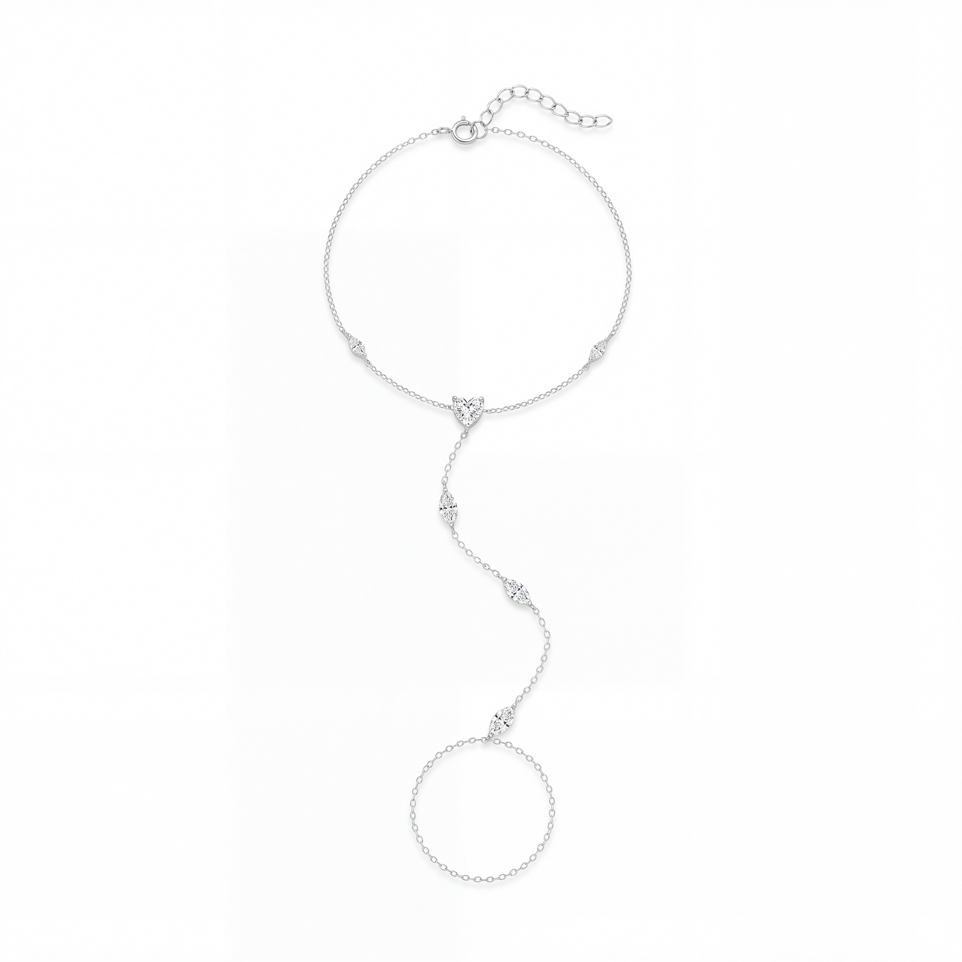 Gundswind 14K Gold Heart Marquise Linked Finger Bracelet