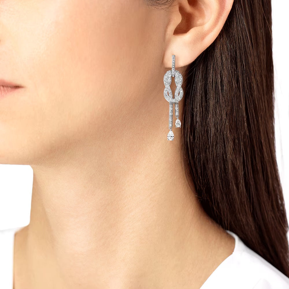 Hadwina White Twisted Knot Drop Earrings