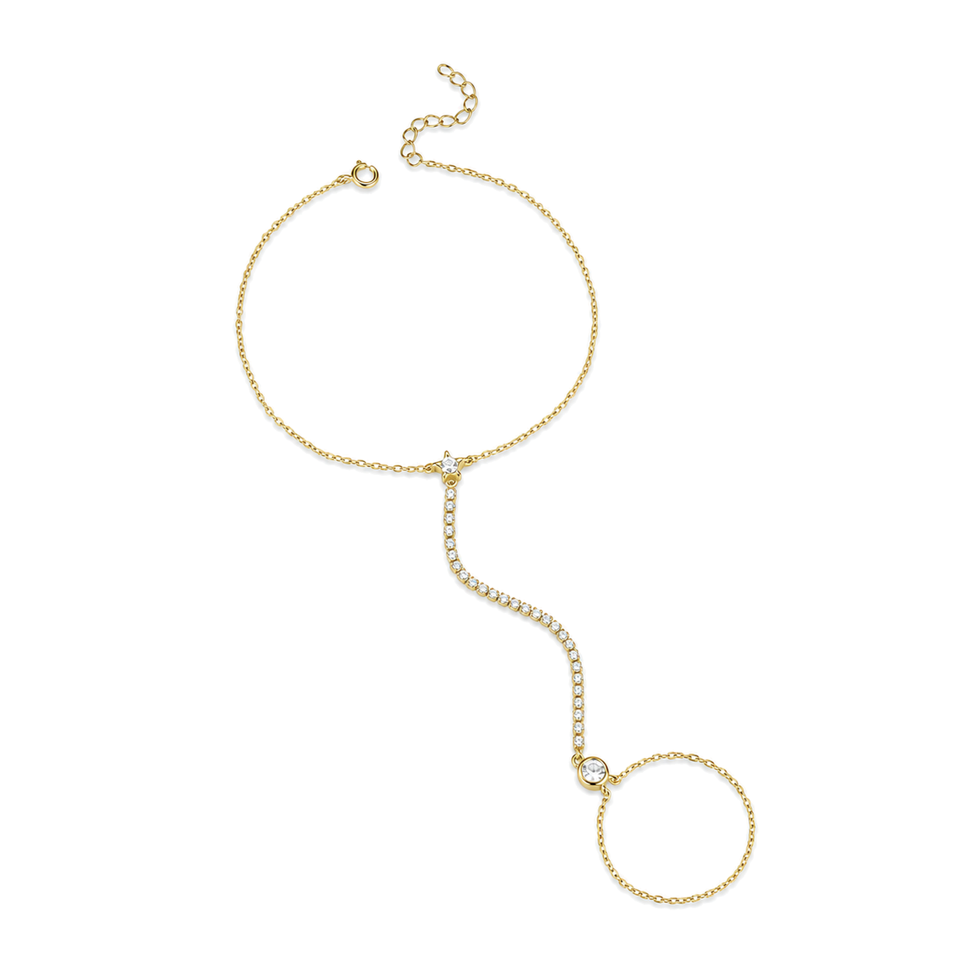 Hannah 14K Gold Star Round Linked Finger Bracelet