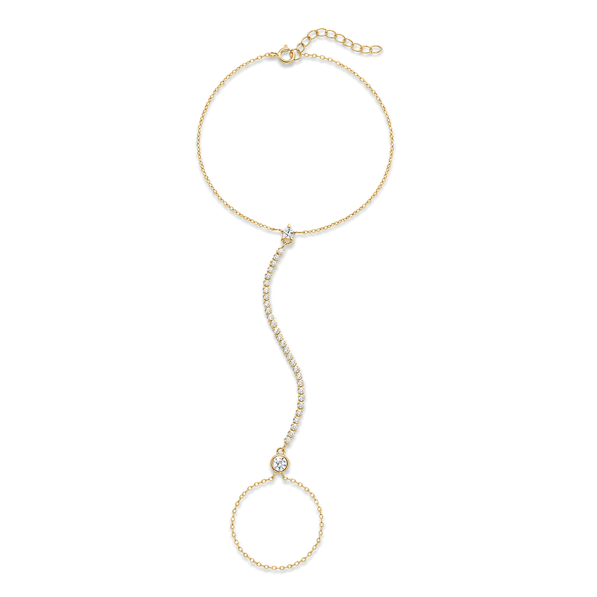 Hannah 14K Gold Star Round Linked Finger Bracelet