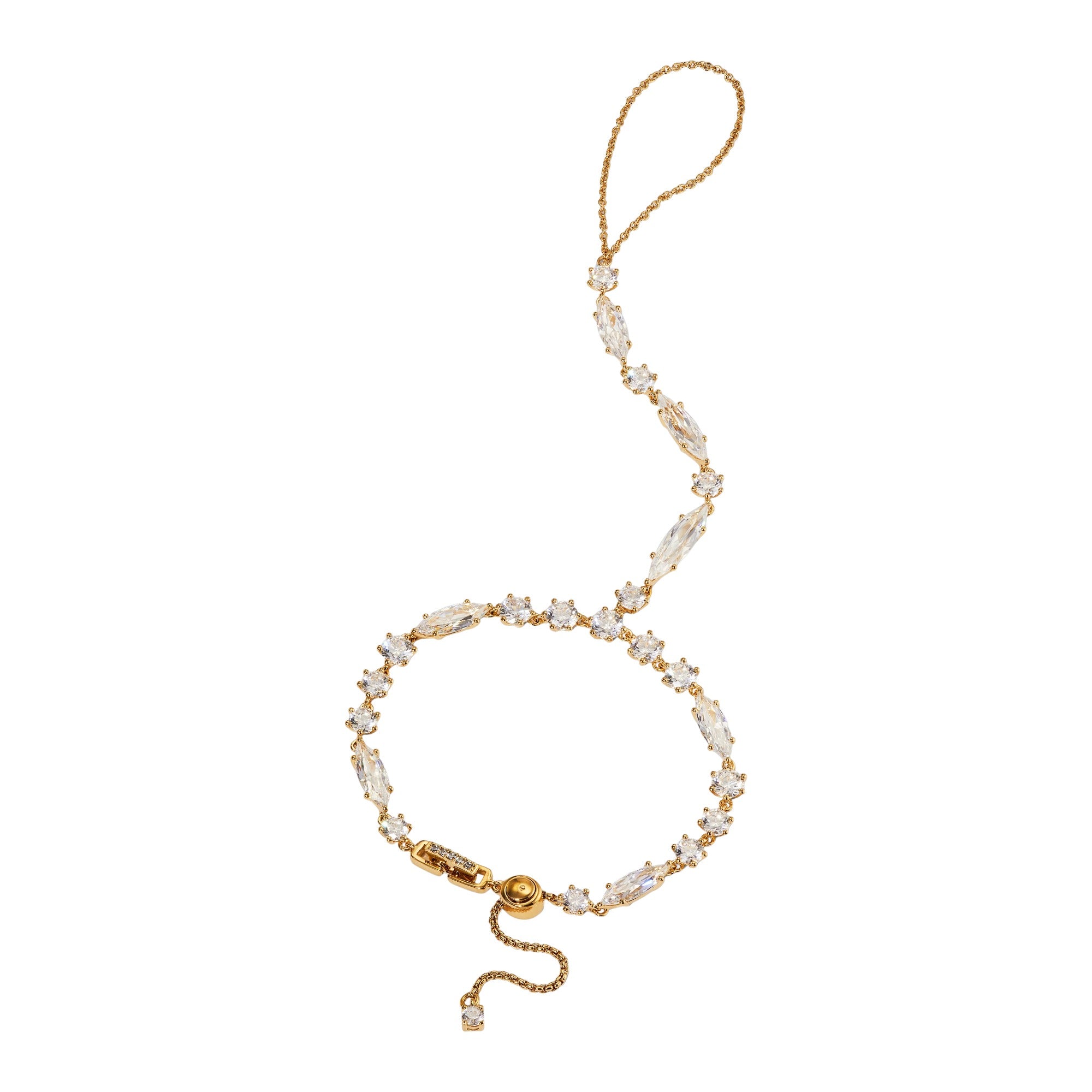 Hanneli 14K Gold Round Marquise Hand Chain Bracelet