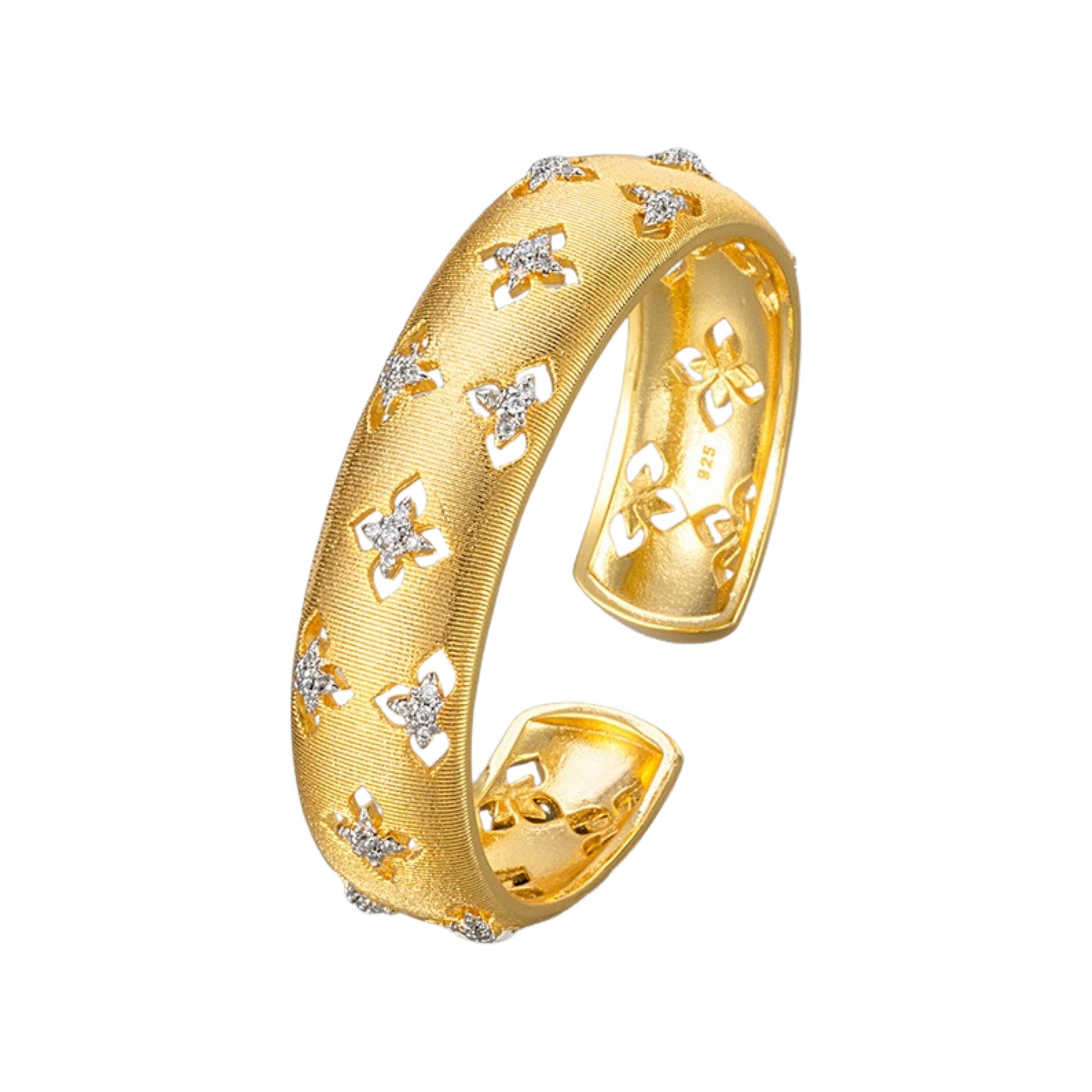 Hedgard 18K Gold Hollow Trèfle Open Bangle