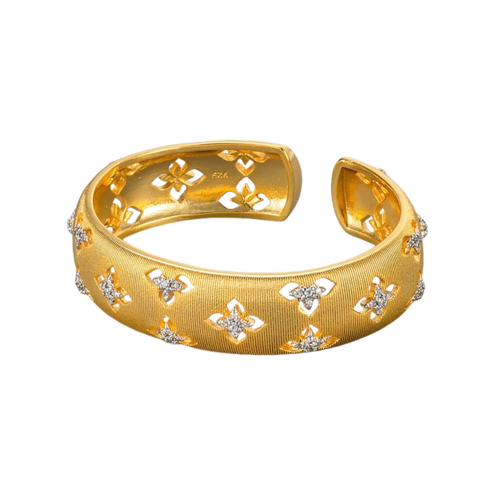 Hedgard 18K Gold Hollow Trèfle Open Bangle