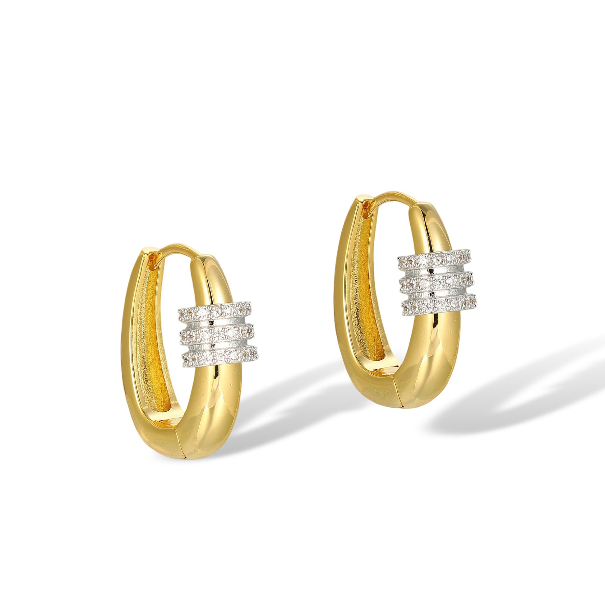 Hedmina 14K Gold Two-Tone Oval Huggie Earrings
