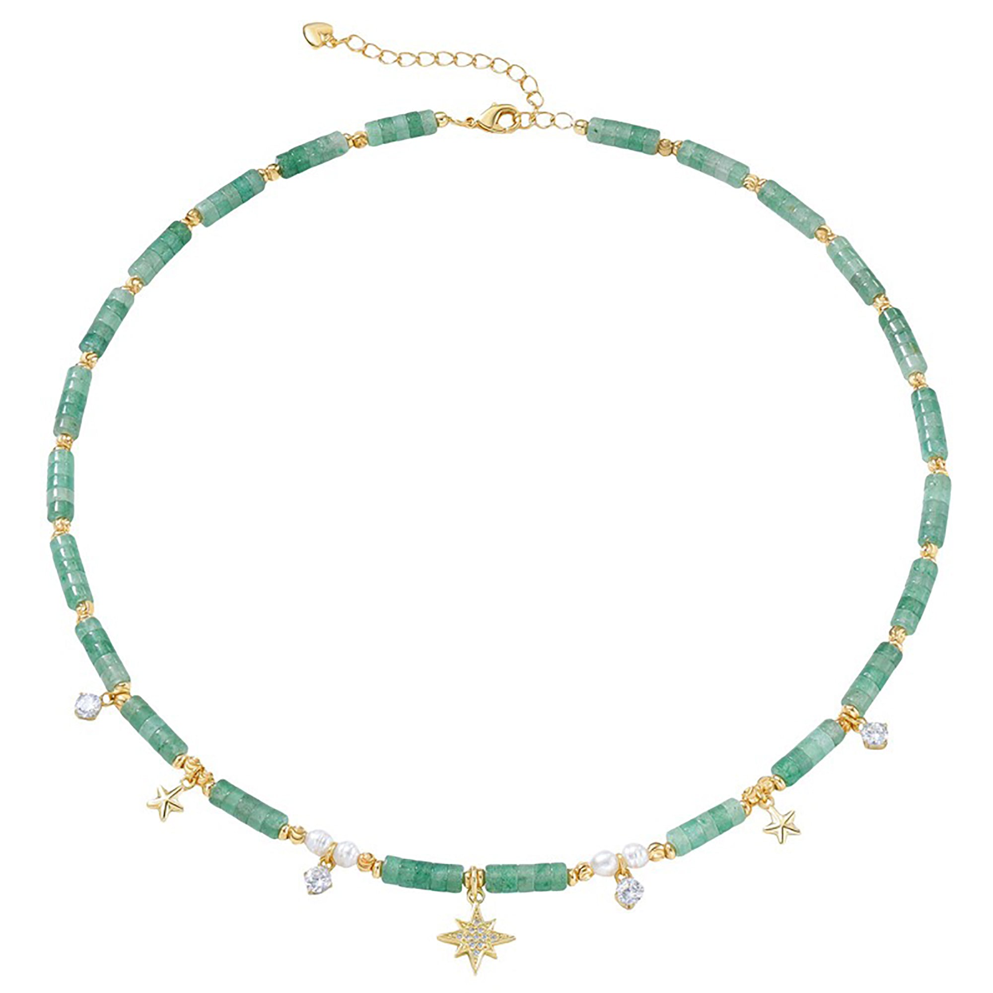 Hedrikea Green Starburst Pearl Natural Stone Necklace