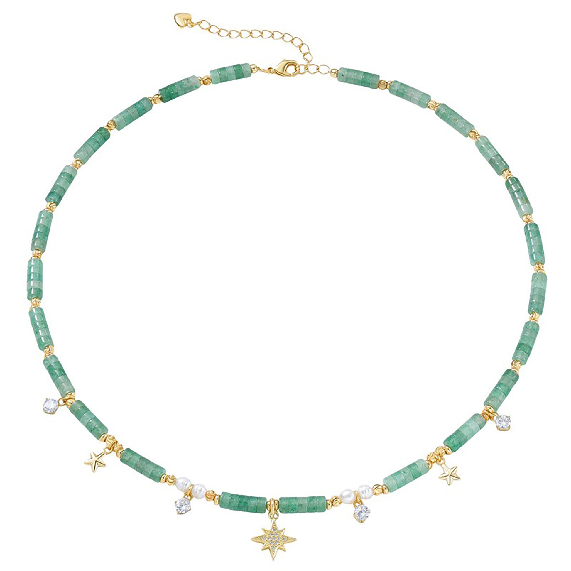 Hedrikea Green Starburst Pearl Natural Stone Necklace