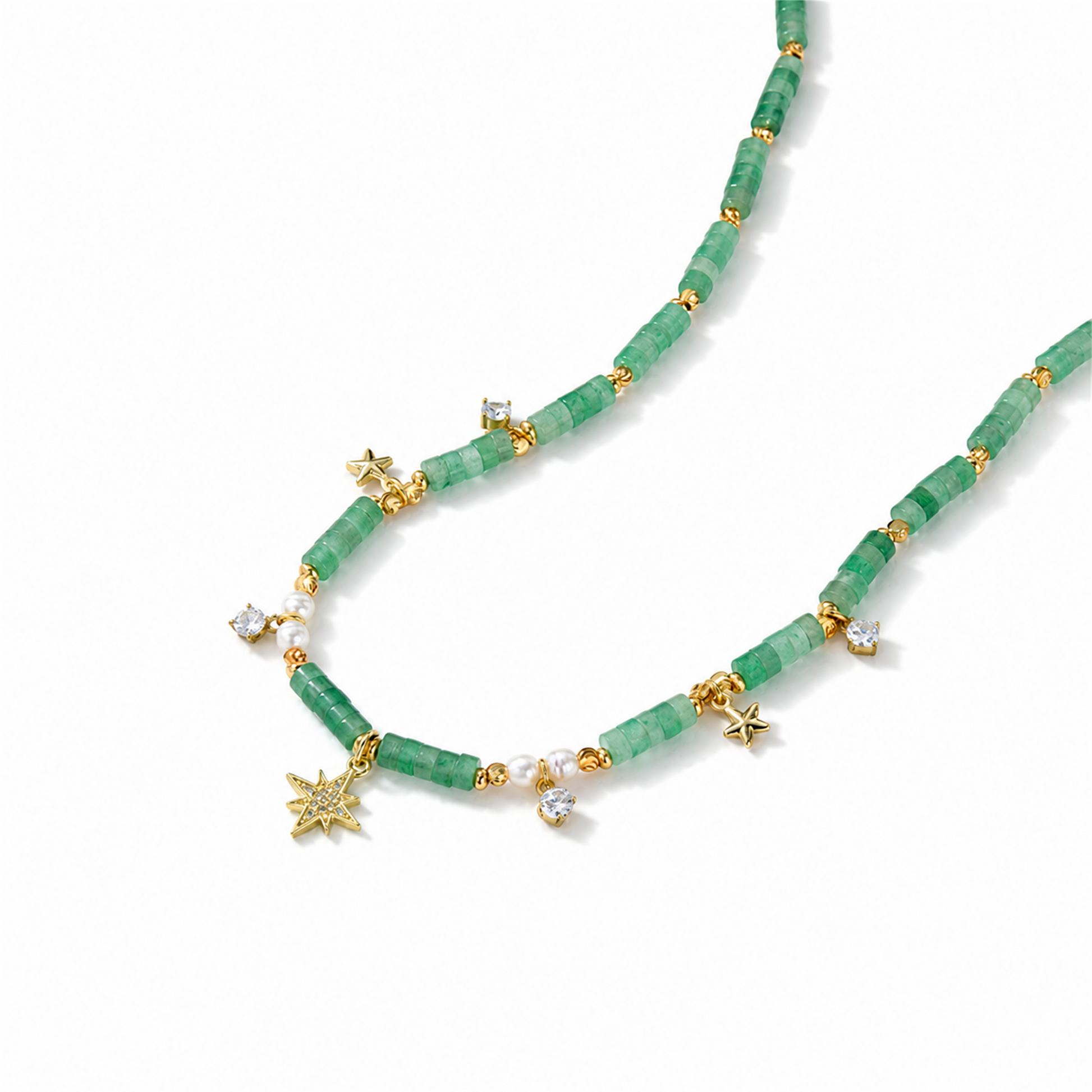 Hedrikea Green Starburst Pearl Natural Stone Necklace
