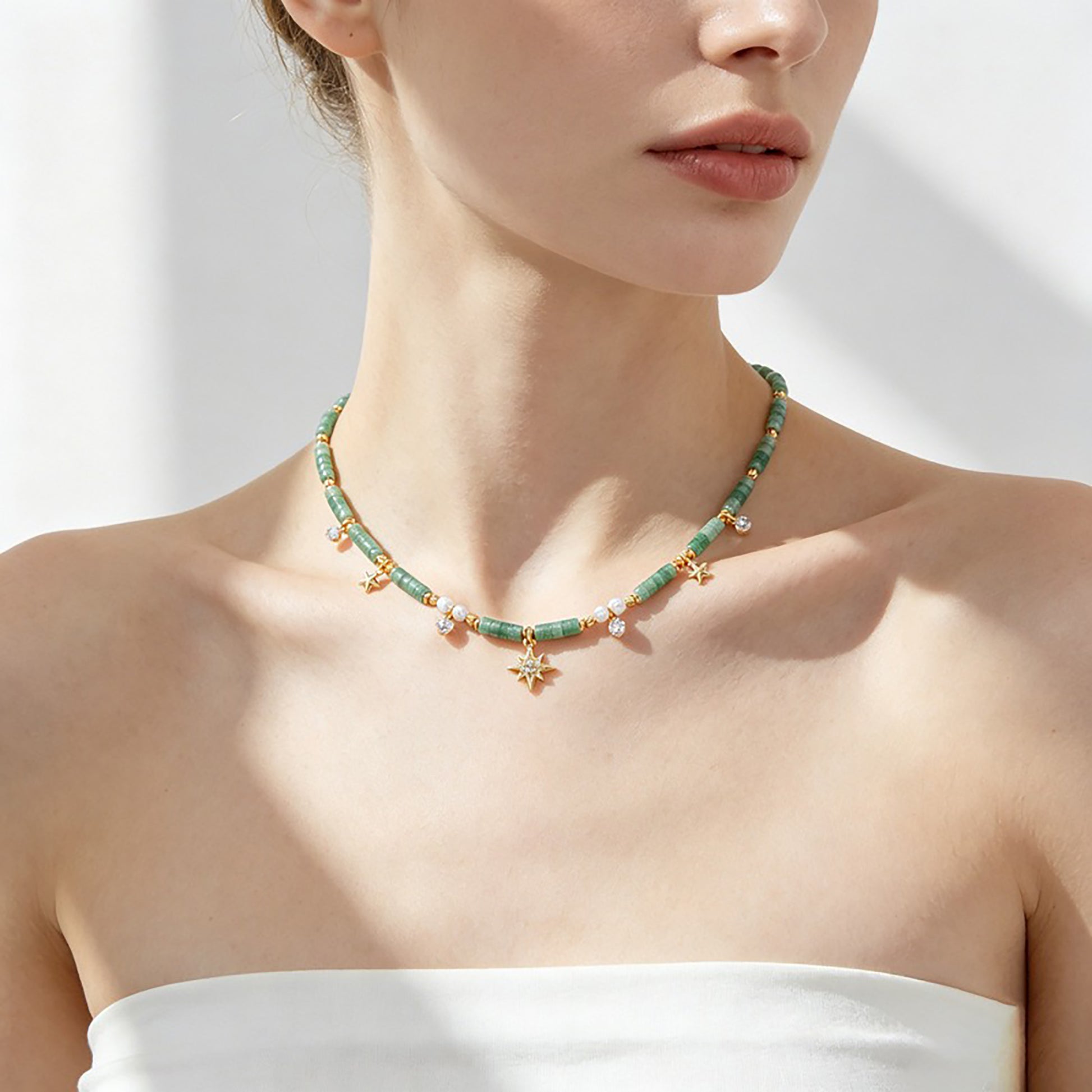 Hedrikea Green Starburst Pearl Natural Stone Necklace