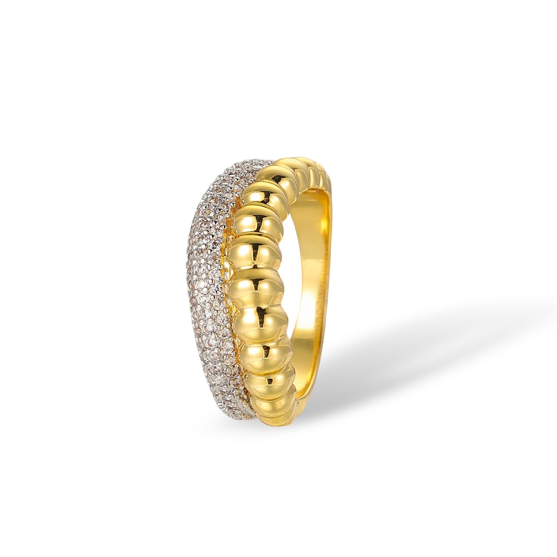 Heide 14K Gold Dual-Layer Curved Ring