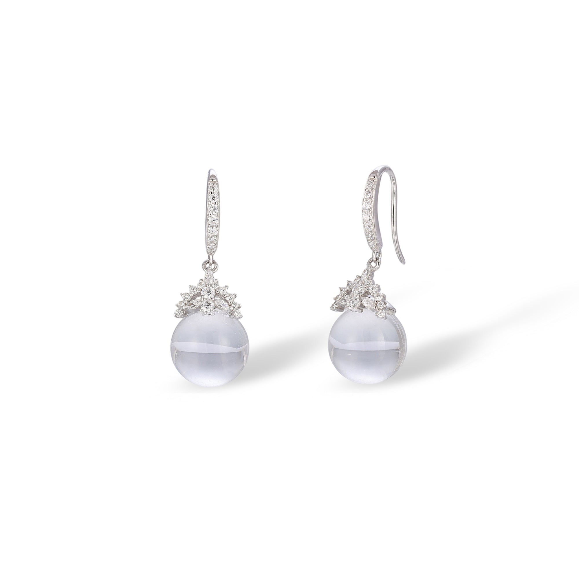 Heilrun White Crown Round Crystal Earrings