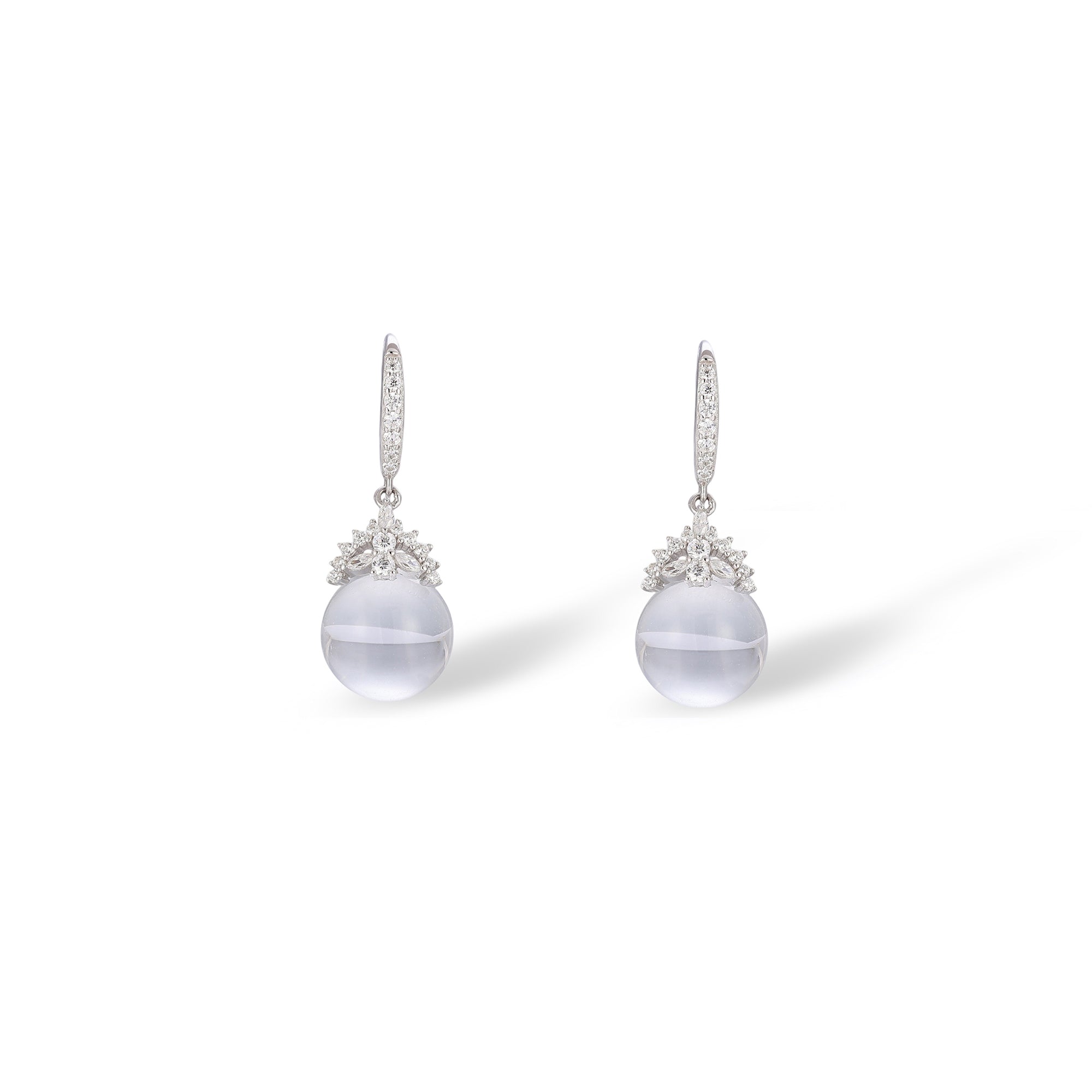 Heilrun White Crown Round Crystal Earrings