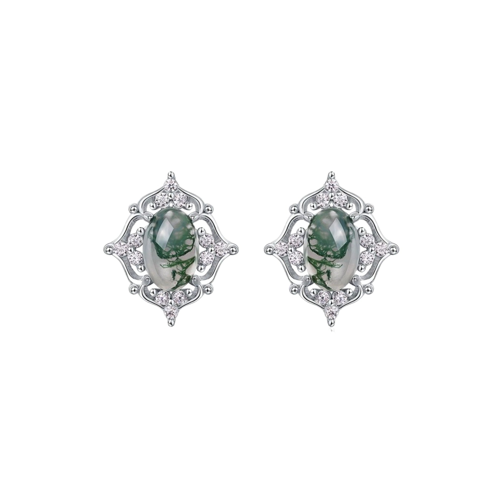 Héloria Green Moss Oval Earrings