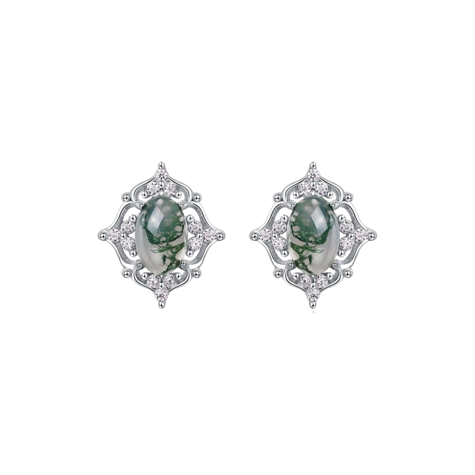 Héloria Green Moss Oval Earrings