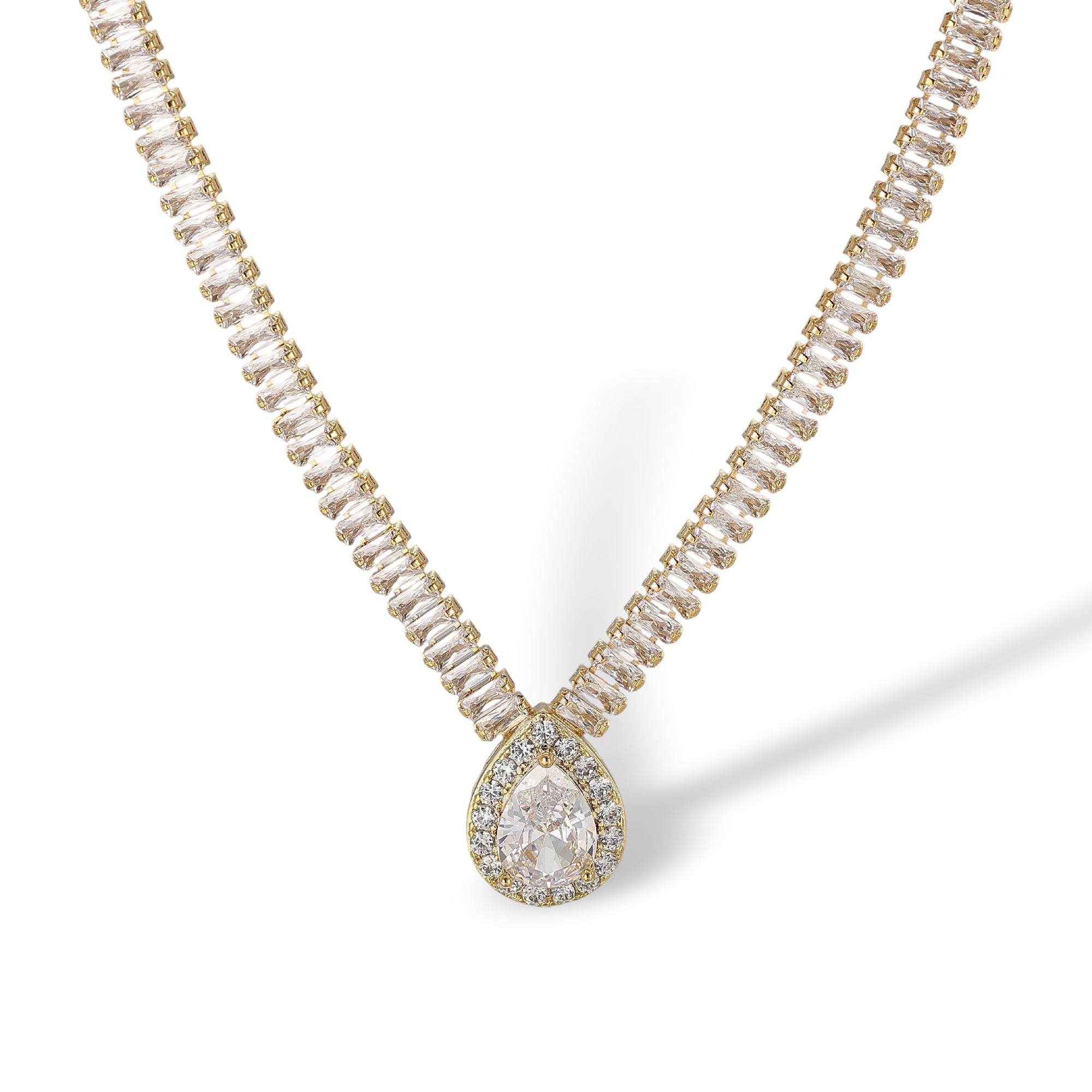 Hermia 14K Gold Baguette Teardrop Necklace