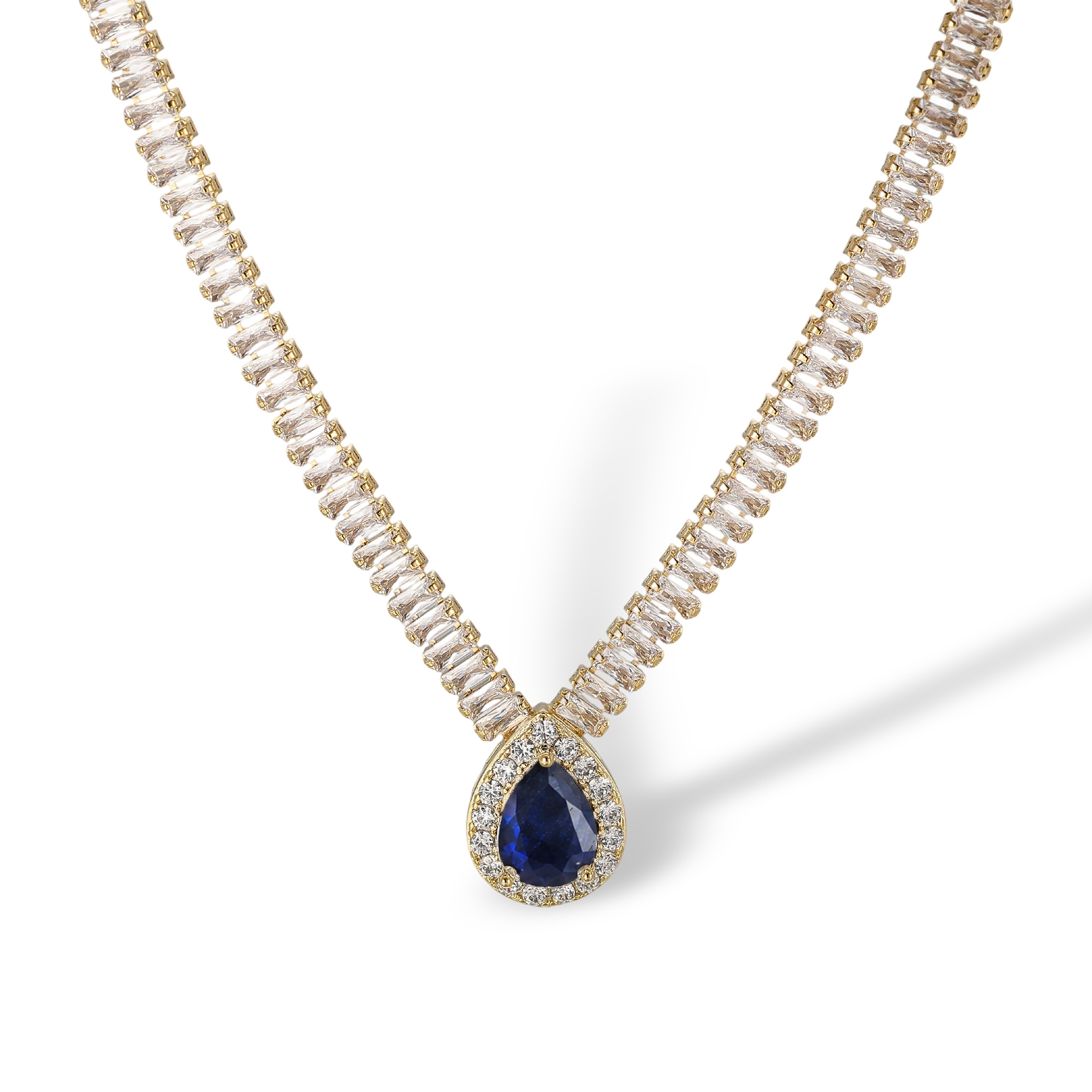Hermia 14K Gold Baguette Teardrop Necklace