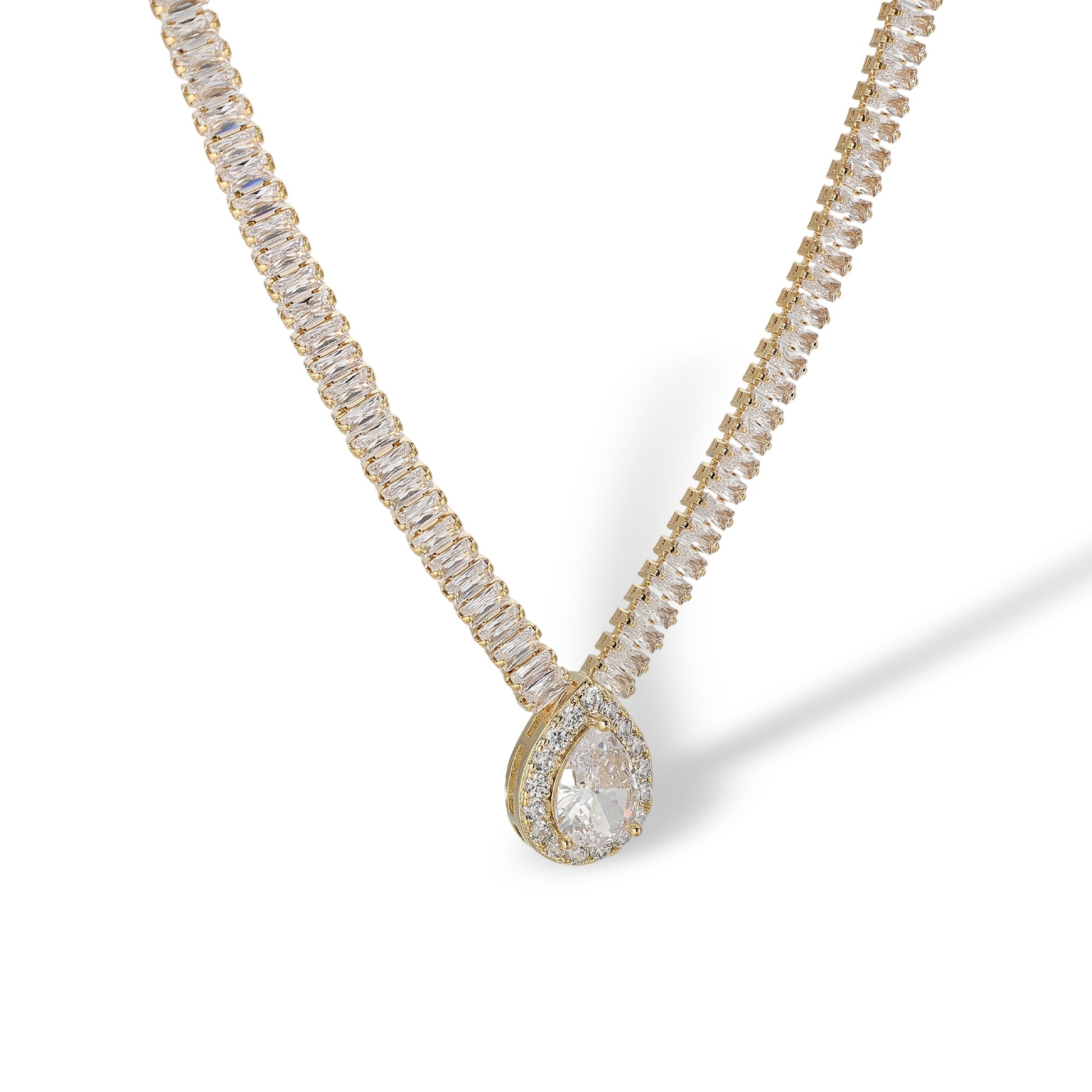 Hermia 14K Gold Baguette Teardrop Necklace