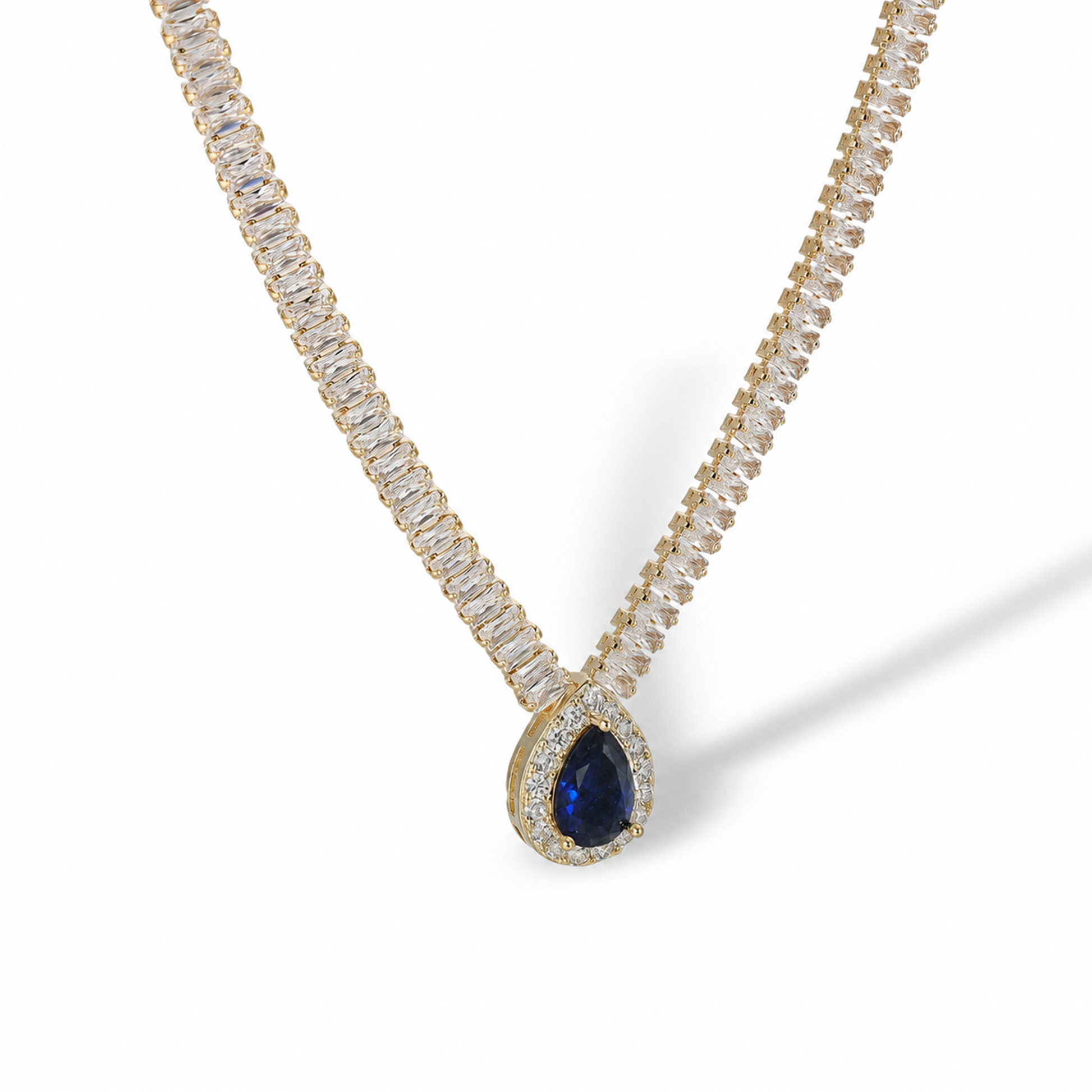 Hermia 14K Gold Baguette Teardrop Necklace