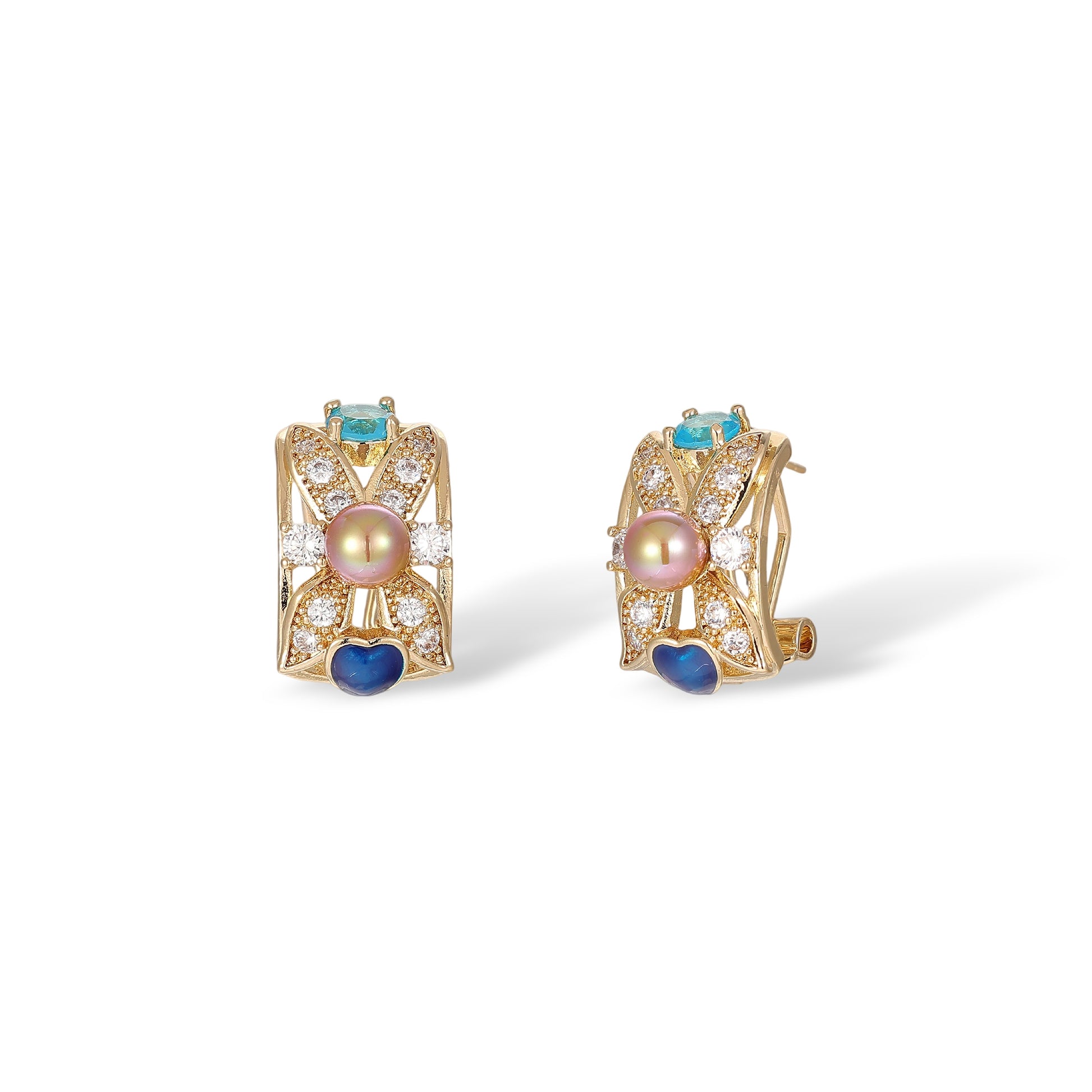 Hrodwina Multicolor Floral Pearl Earrings & Necklace Set