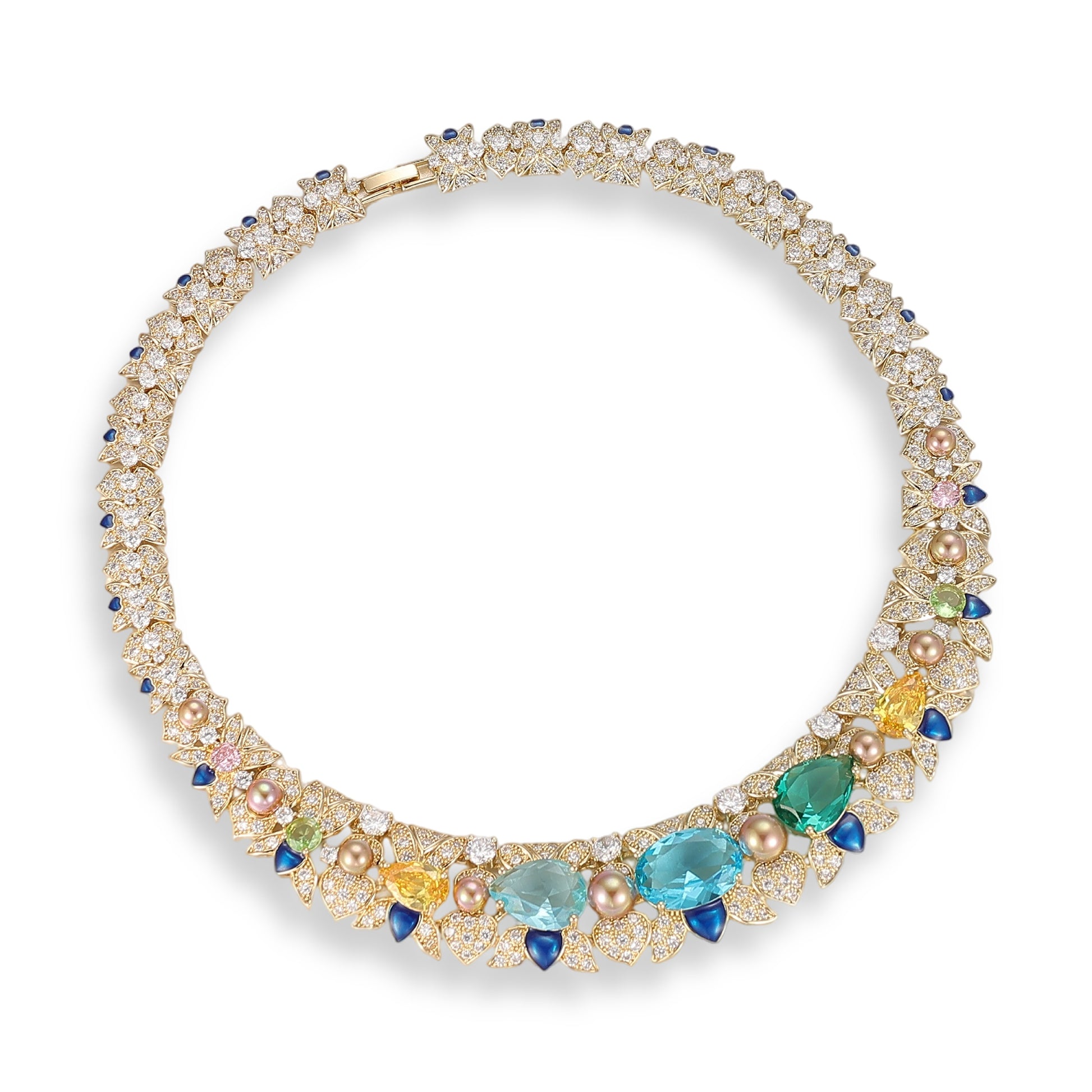 Hrodwina Multicolor Floral Pearl Earrings & Necklace Set