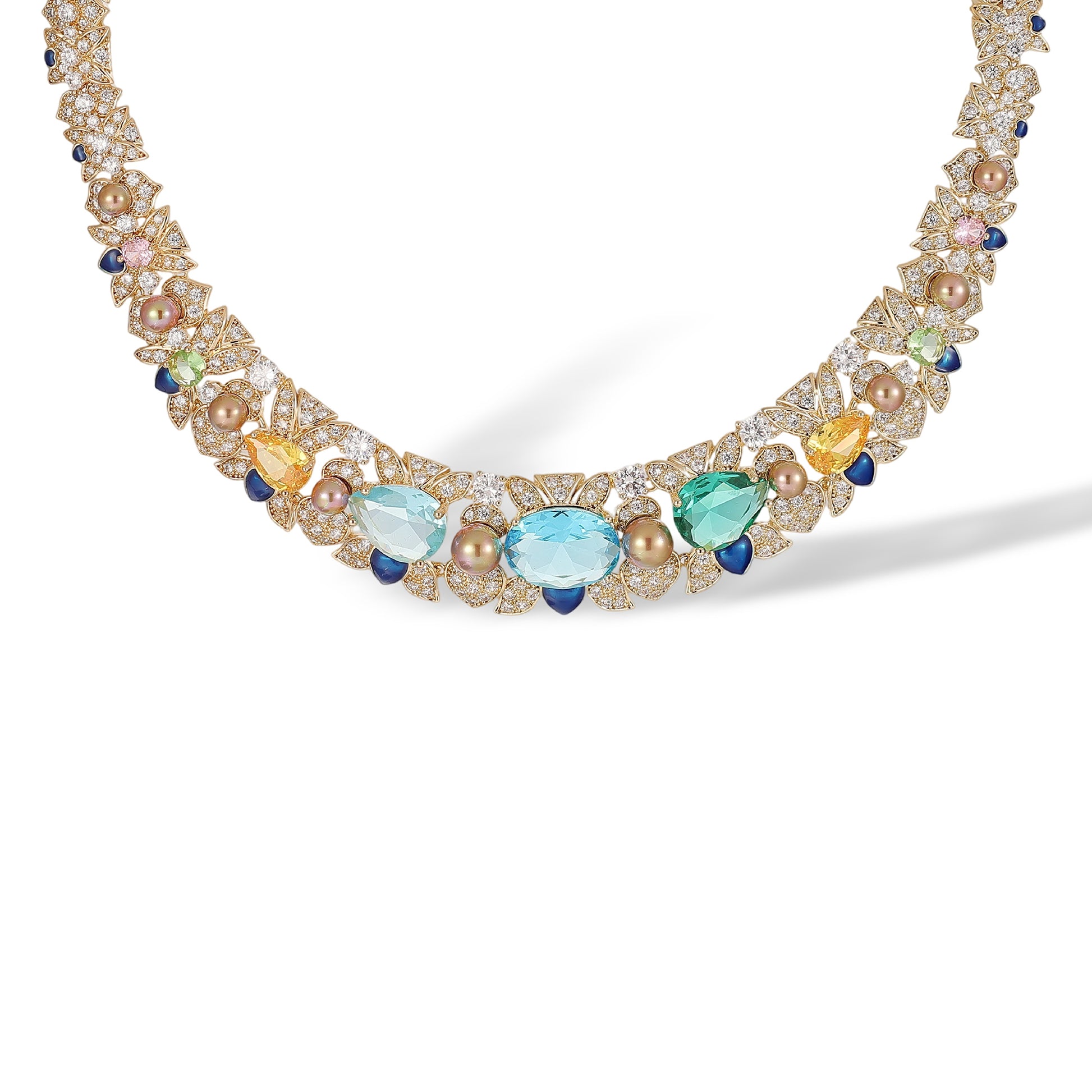 Hrodwina Multicolor Floral Pearl Earrings & Necklace Set