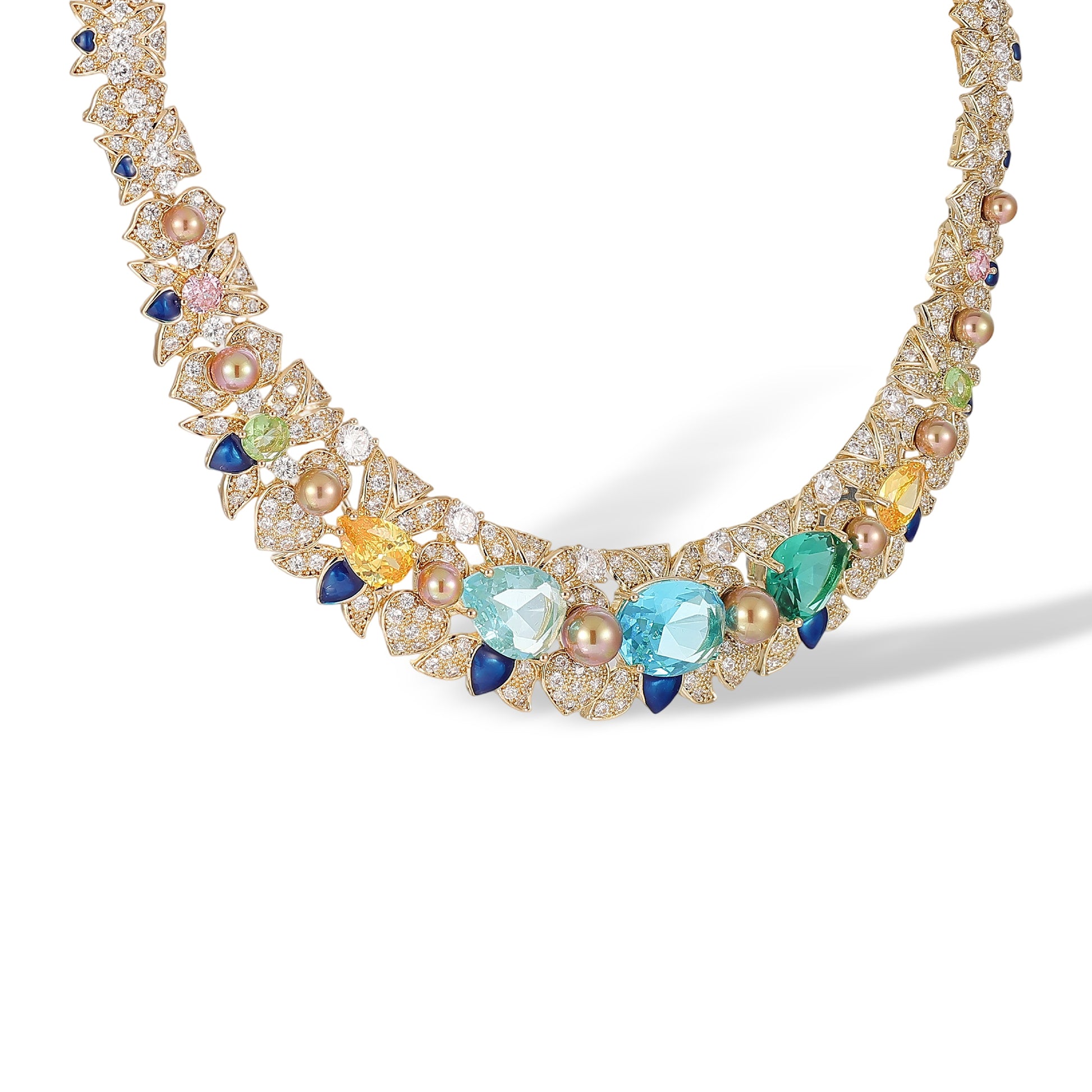 Hrodwina Multicolor Floral Pearl Earrings & Necklace Set