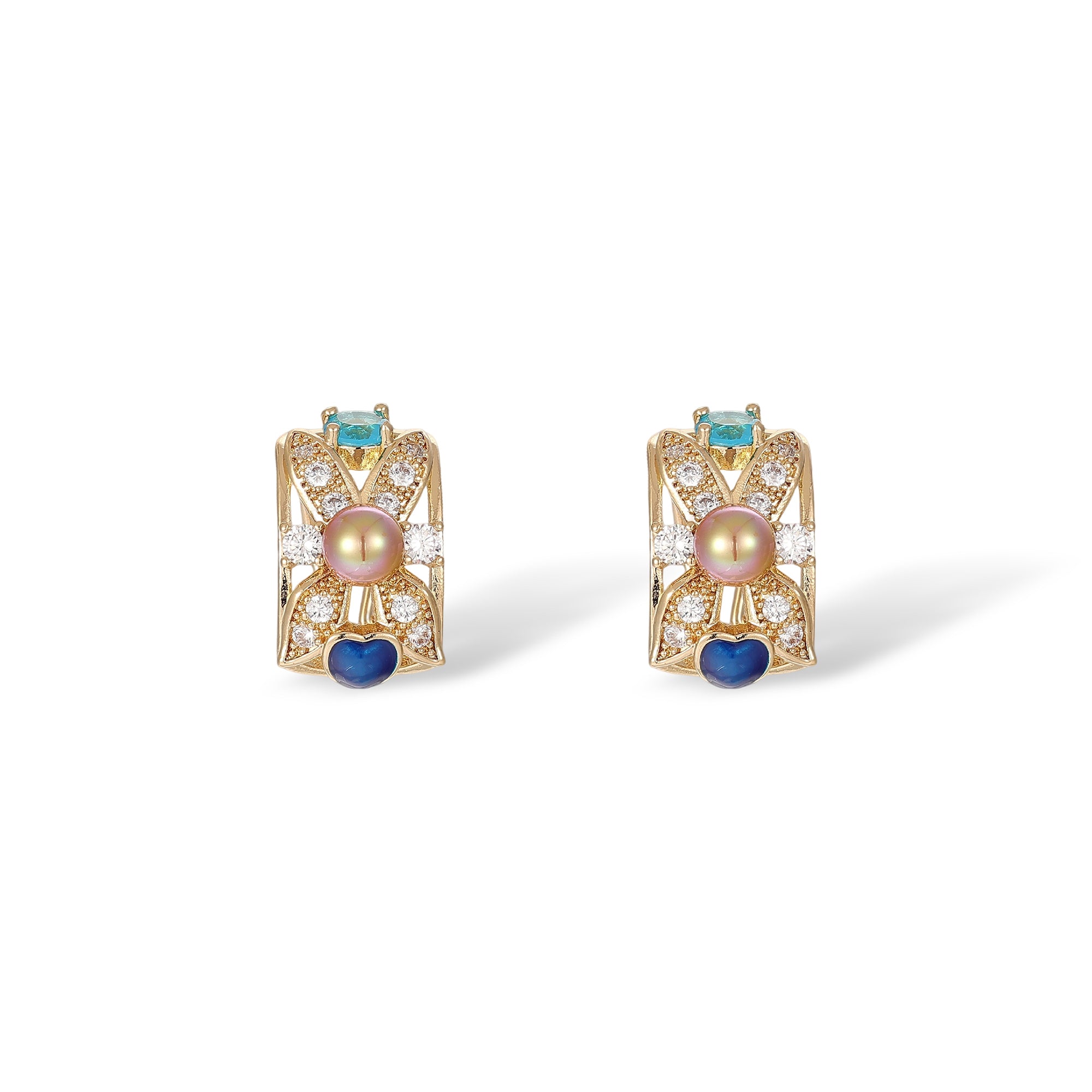 Hrodwina Multicolor Floral Pearl Earrings & Necklace Set