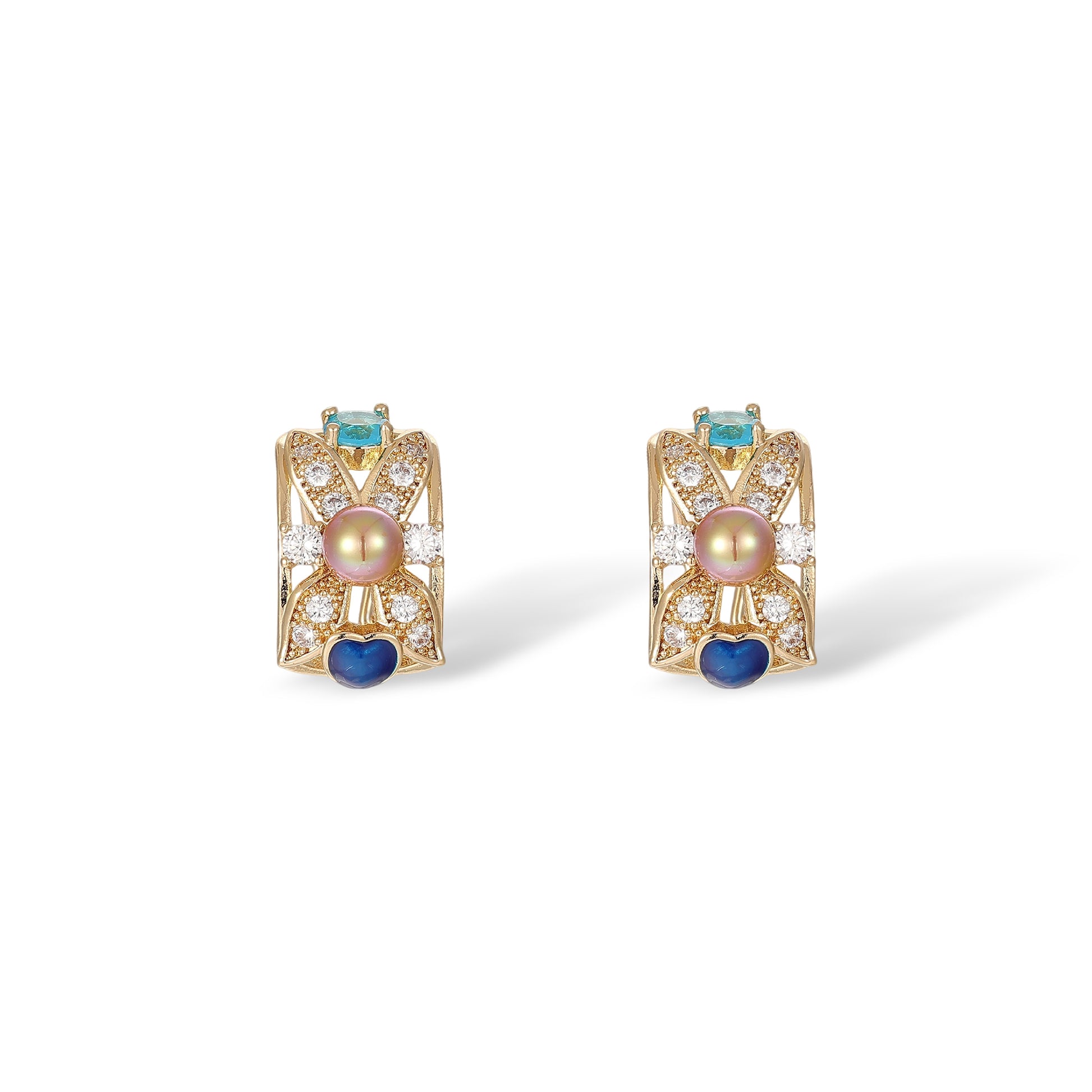 Hrodwina Multicolor Floral Pearl Earrings & Necklace Set