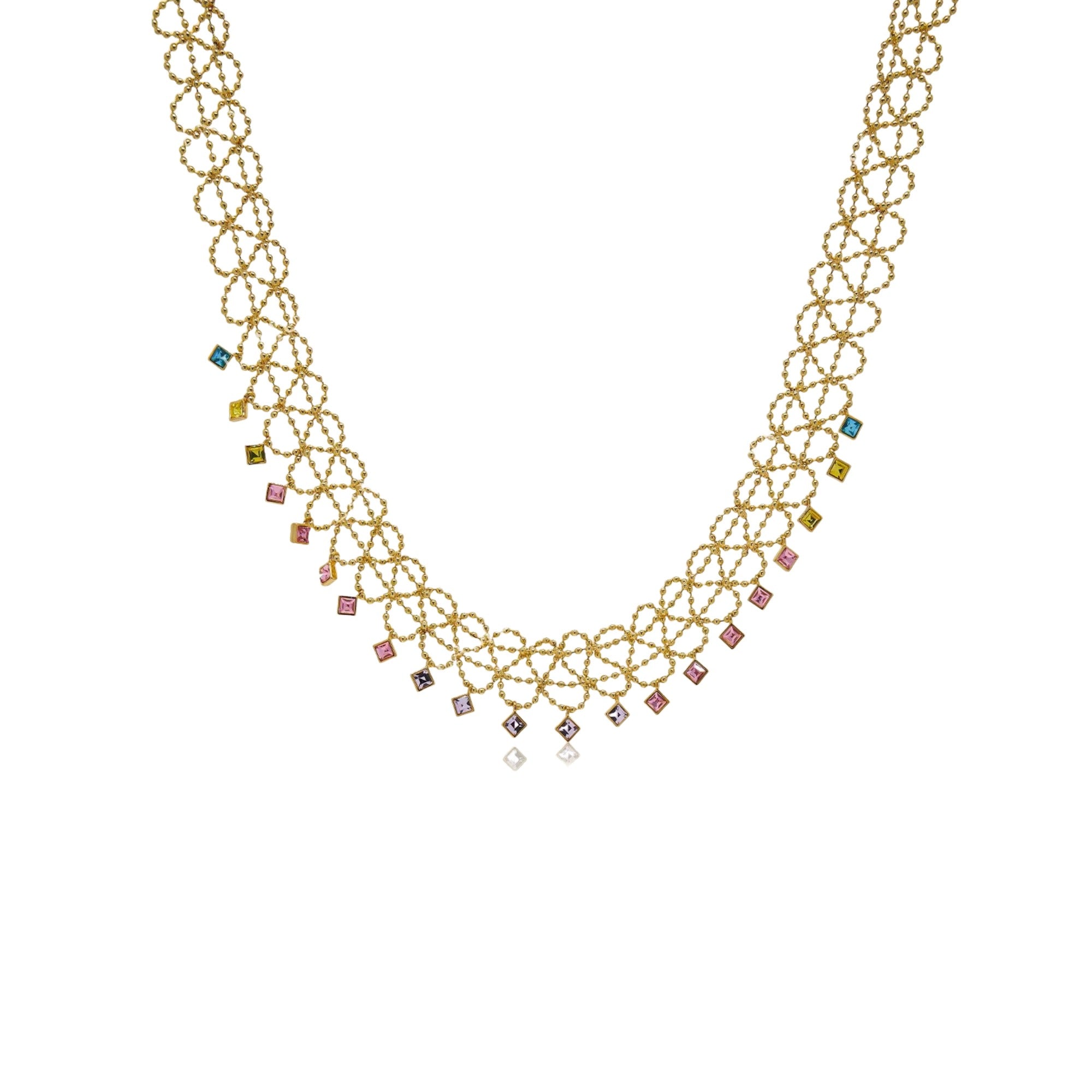 Iolande Multicolor Square Lace Textiles Choker Necklace