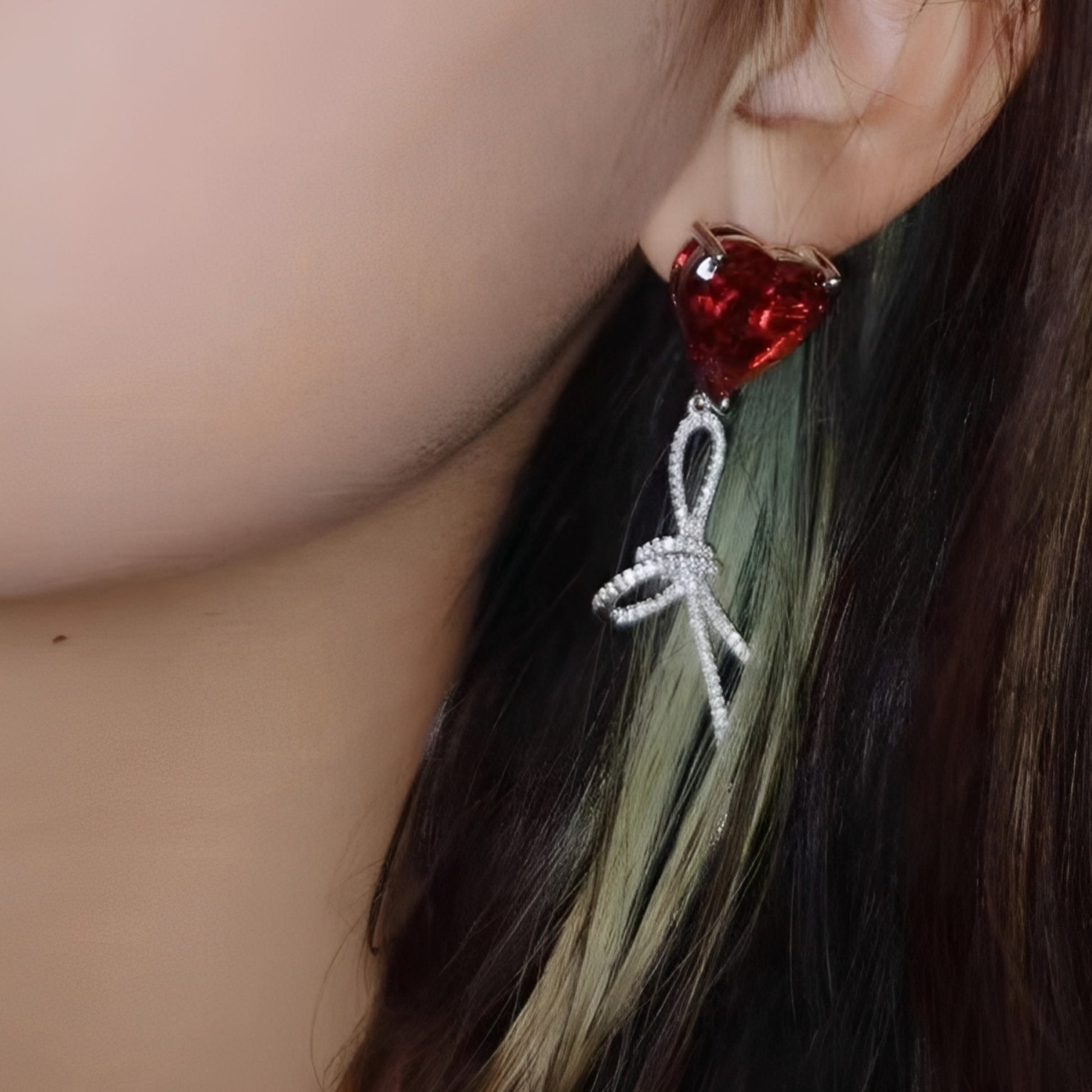 Iridescent Red Heart Earrings