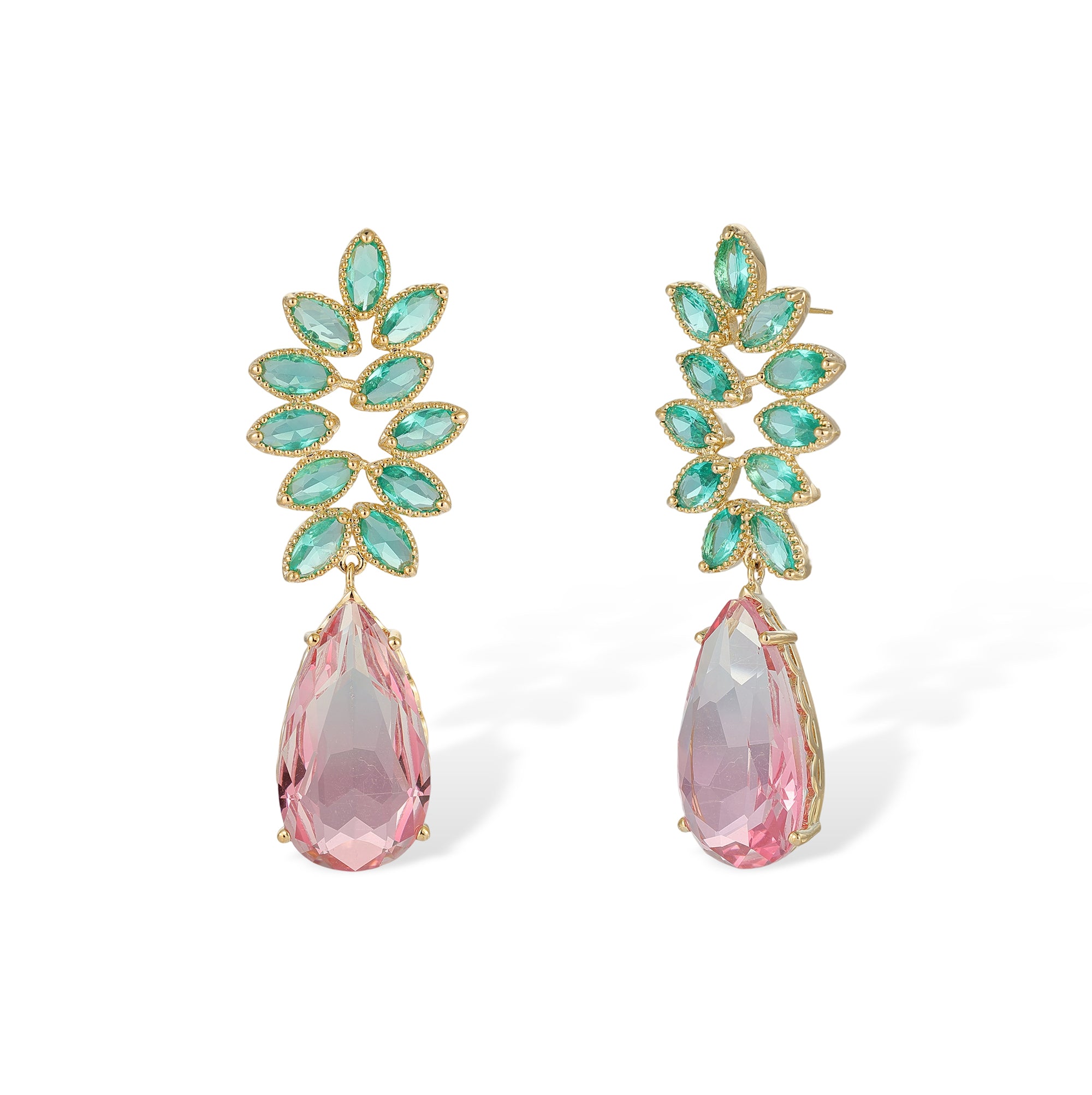 Irmlinde Pink Leaf Teardrop Drop Earrings